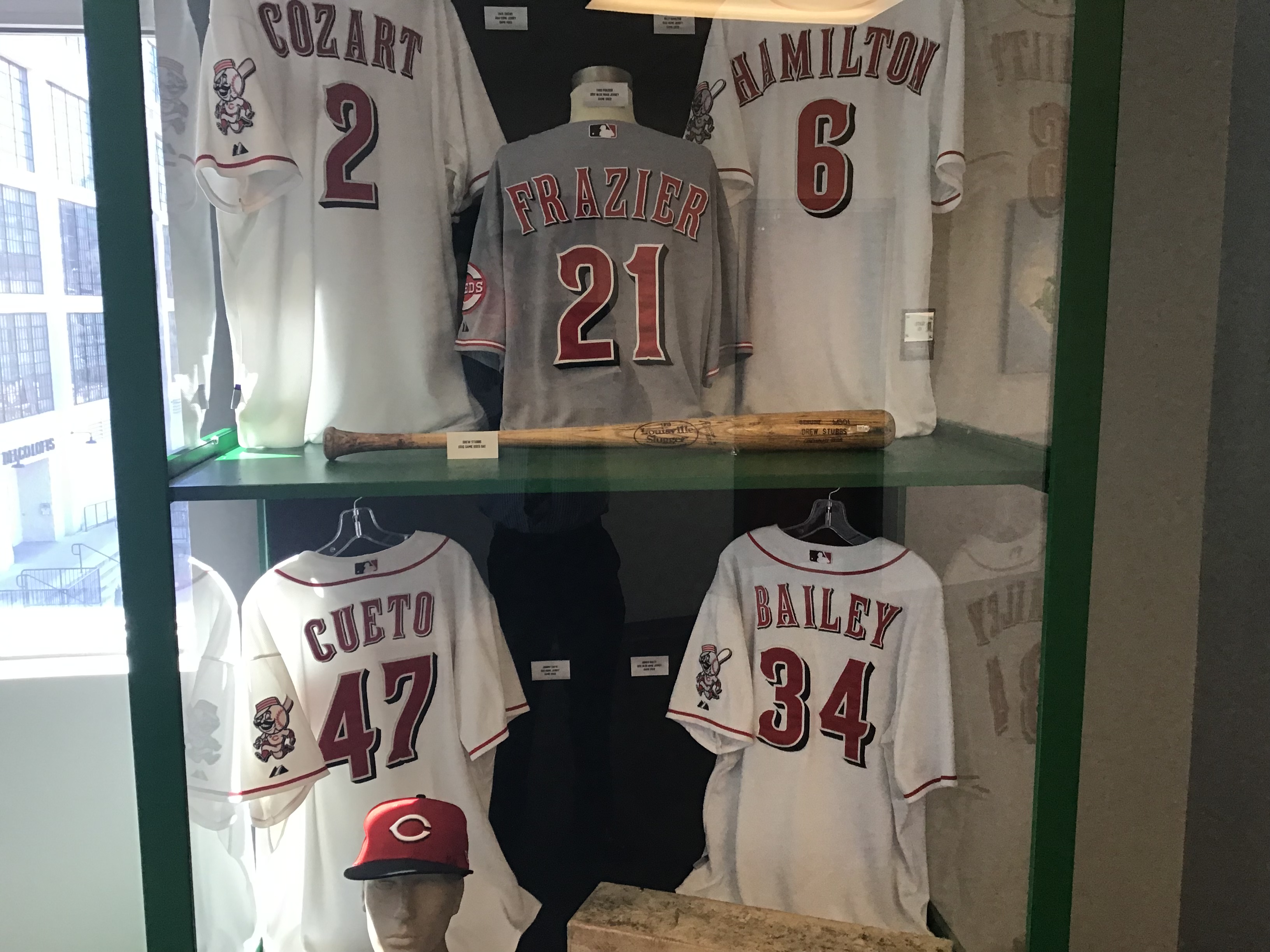 The home plate from the 2015 MLB All-Star Game “Home Run Derby” autographed by former Dragon Todd Frazier, the event’s winner, is part of the display from the Cincinnati Reds Hall-of-Fame on suite level at Fifth Third Field.