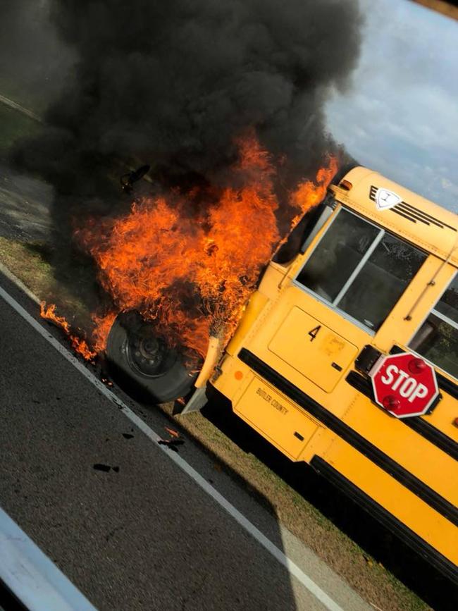 The cause of this fire on a bus carrying Madison Schools students Tuesday afternoon is under investigation.