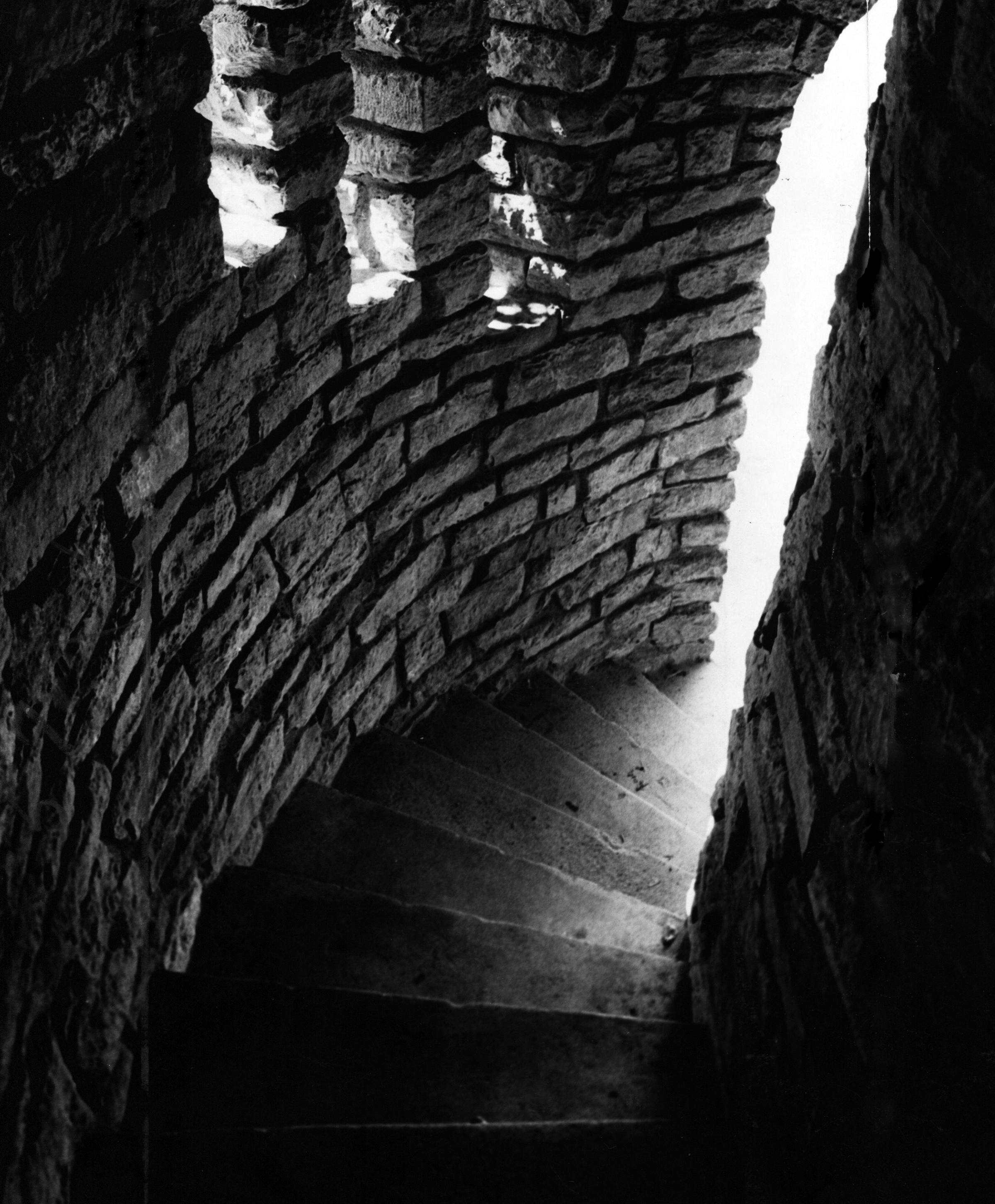 A winding stairway inside Lookout Tower at Hills & Dales MetroPark photographed in 1962. The caption from the time reads "A lovely winding stairway in the tower must be guarded by an iron gate after dark. The gate has been up three years and kept vandalism to a minimum." DAYTON DAILY NEWS / WRIGHT STATE UNIVERSITY SPECIAL COLLECTIONS