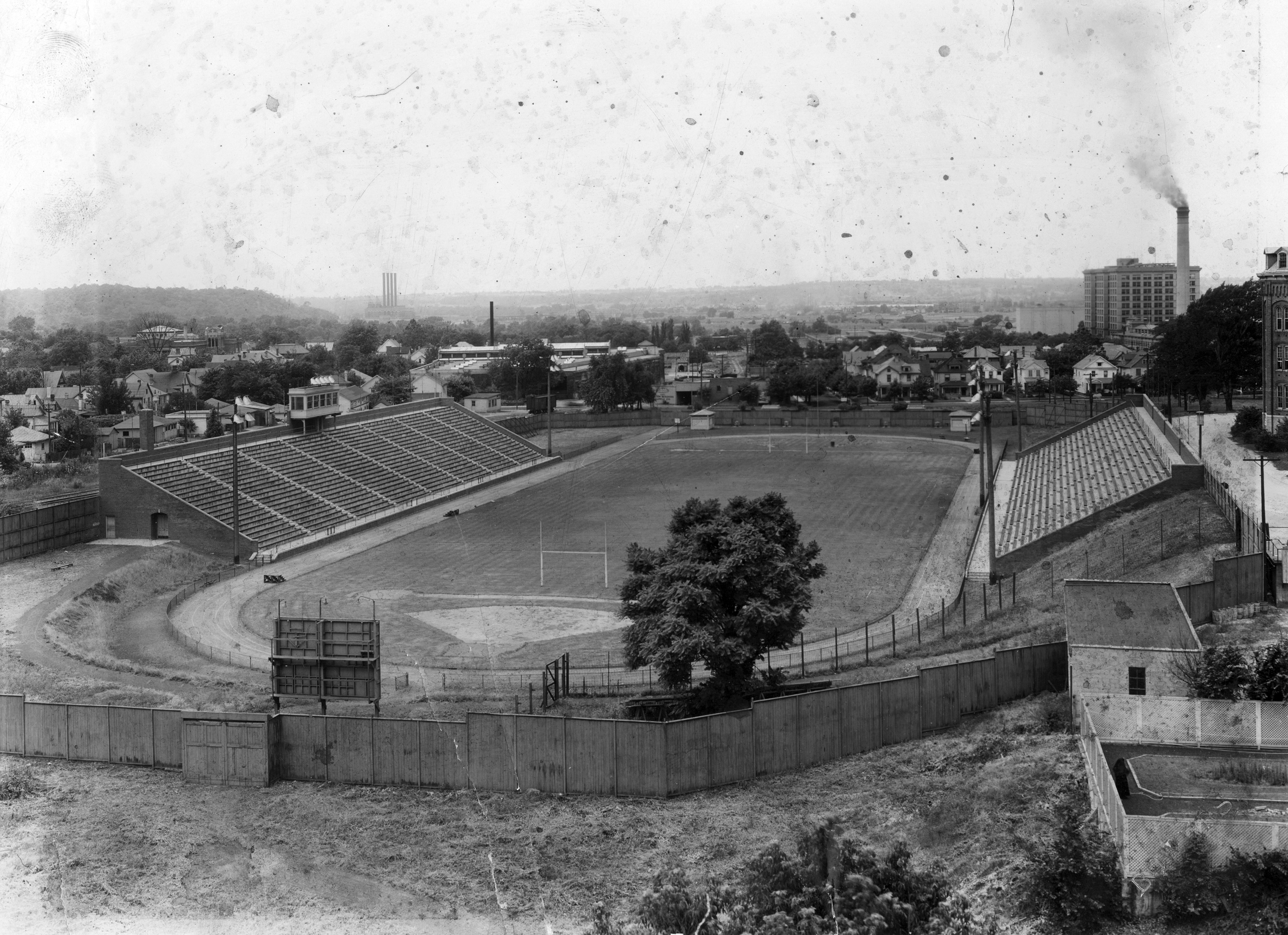 In 1961 the stadium was named for Coach Harry Baujan. Today the stadium is called Baujan Recreational Sports Field and is the home to the Flyer soccer teams. Photo: Archives of the University of Dayton