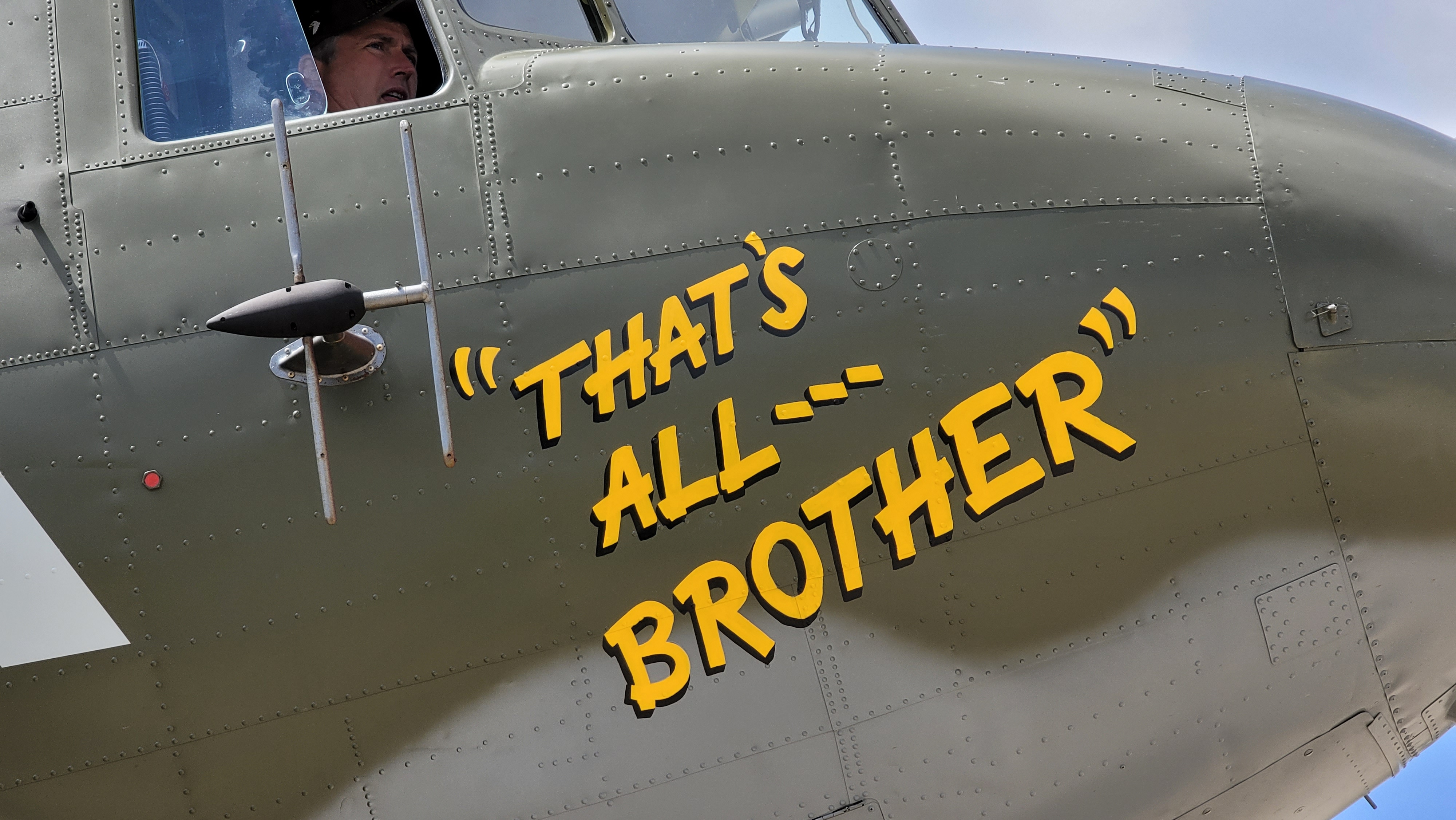 That’s All, Brother, a C-47 piloted by Lt. Col. John Donalson, arrived at Butler County Regional Airport Friday, April 16 for a three-day visit with tours and rides available. The historic WWII C-47 aircraft led over 800 C-47’s over the drop zones of Normandy, France on D-Day on June 6th, 1944. NICK GRAHAM / STAFF