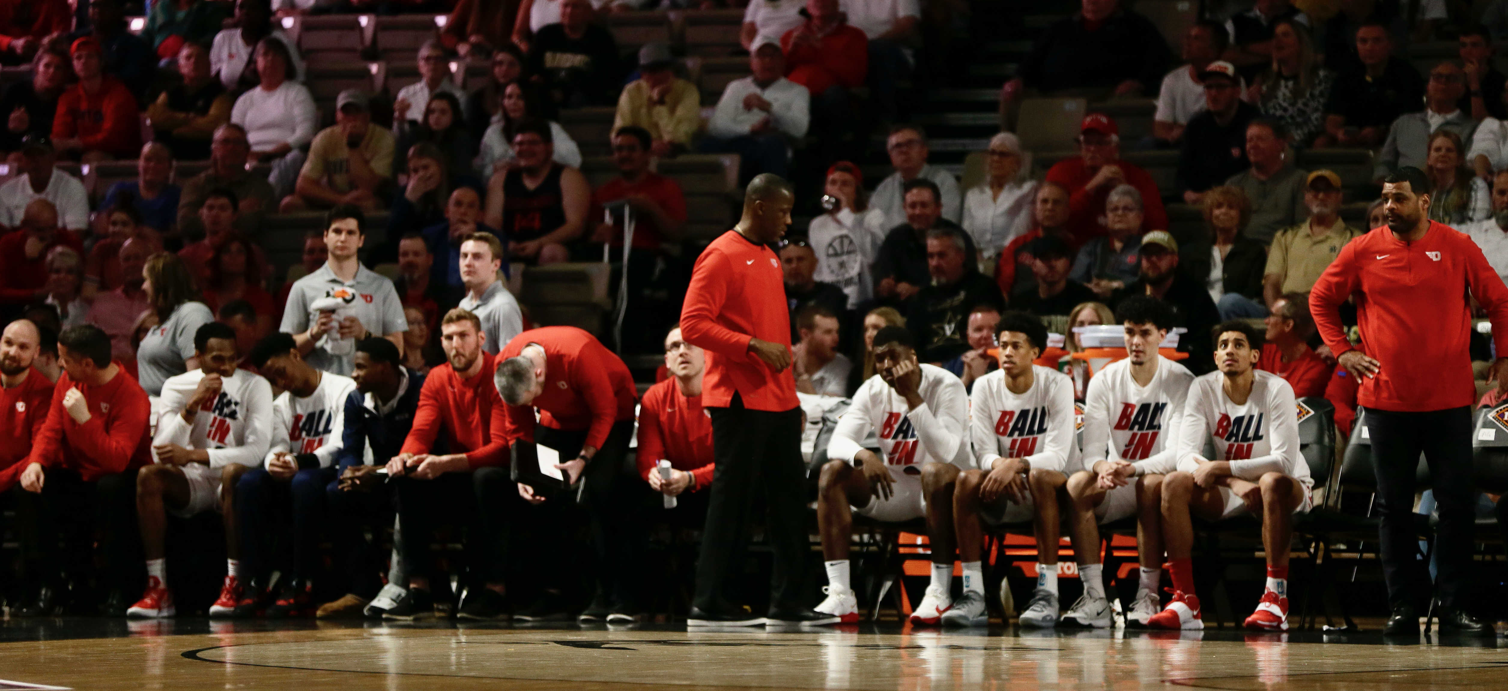 Dayton's Anthony Grant coaches during a game against Vanderbilt in the second round of the NIT on Sunday, March 20, 2022, at Memorial Gymnasium in Nashville, Tenn. David Jablonski/Staff