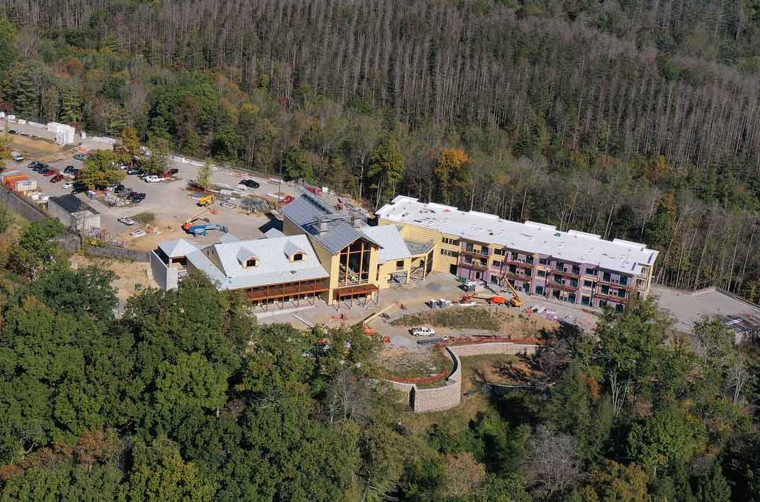 A overhead view of the Hocking Hills State Park Lodge on October 19, 2021.