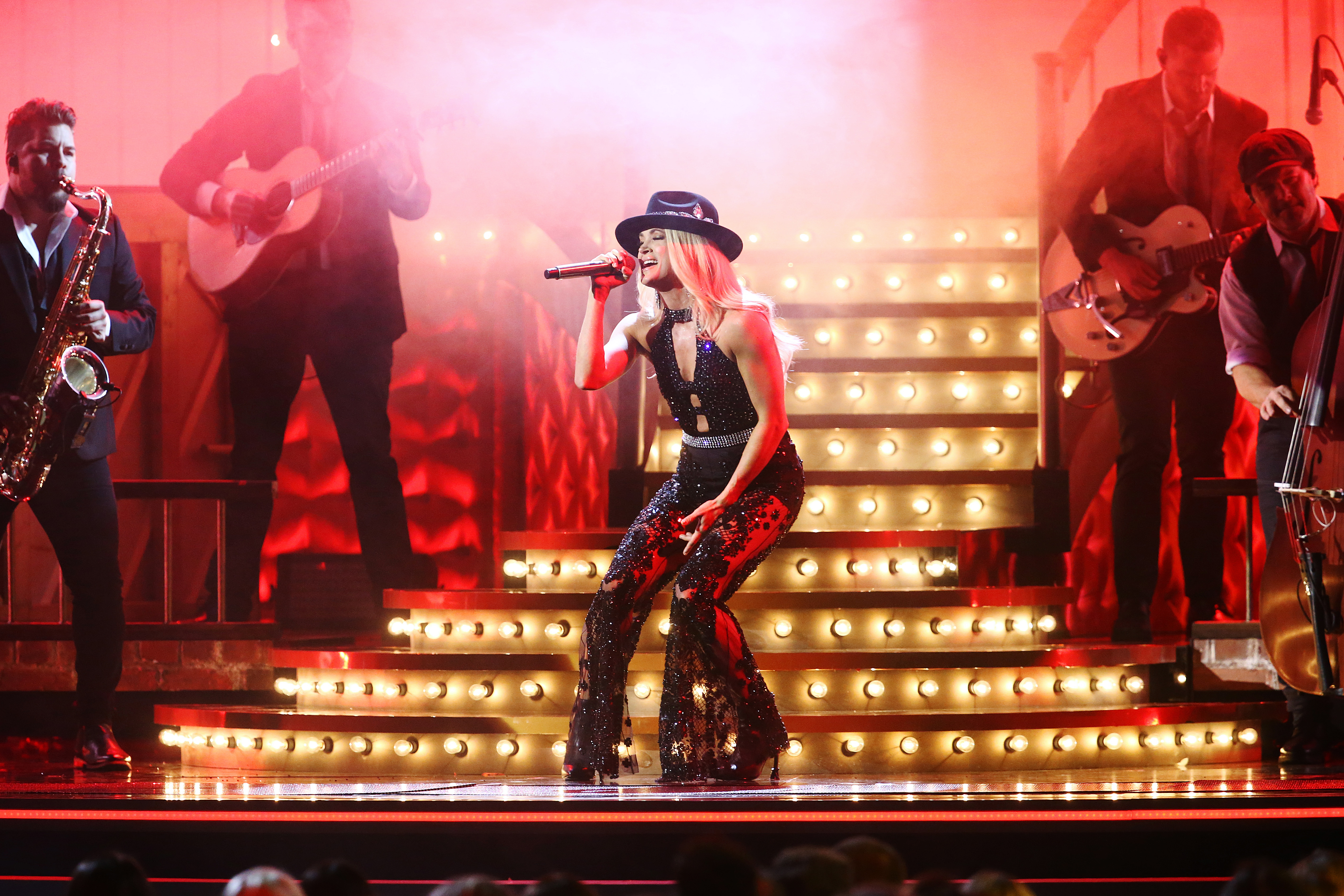 NASHVILLE, TENNESSEE - NOVEMBER 13: (FOR EDITORIAL USE ONLY) Carrie Underwood performs onstage during the 53rd annual CMA Awards at the Bridgestone Arena on November 13, 2019 in Nashville, Tennessee. (Photo by Terry Wyatt/Getty Images,)