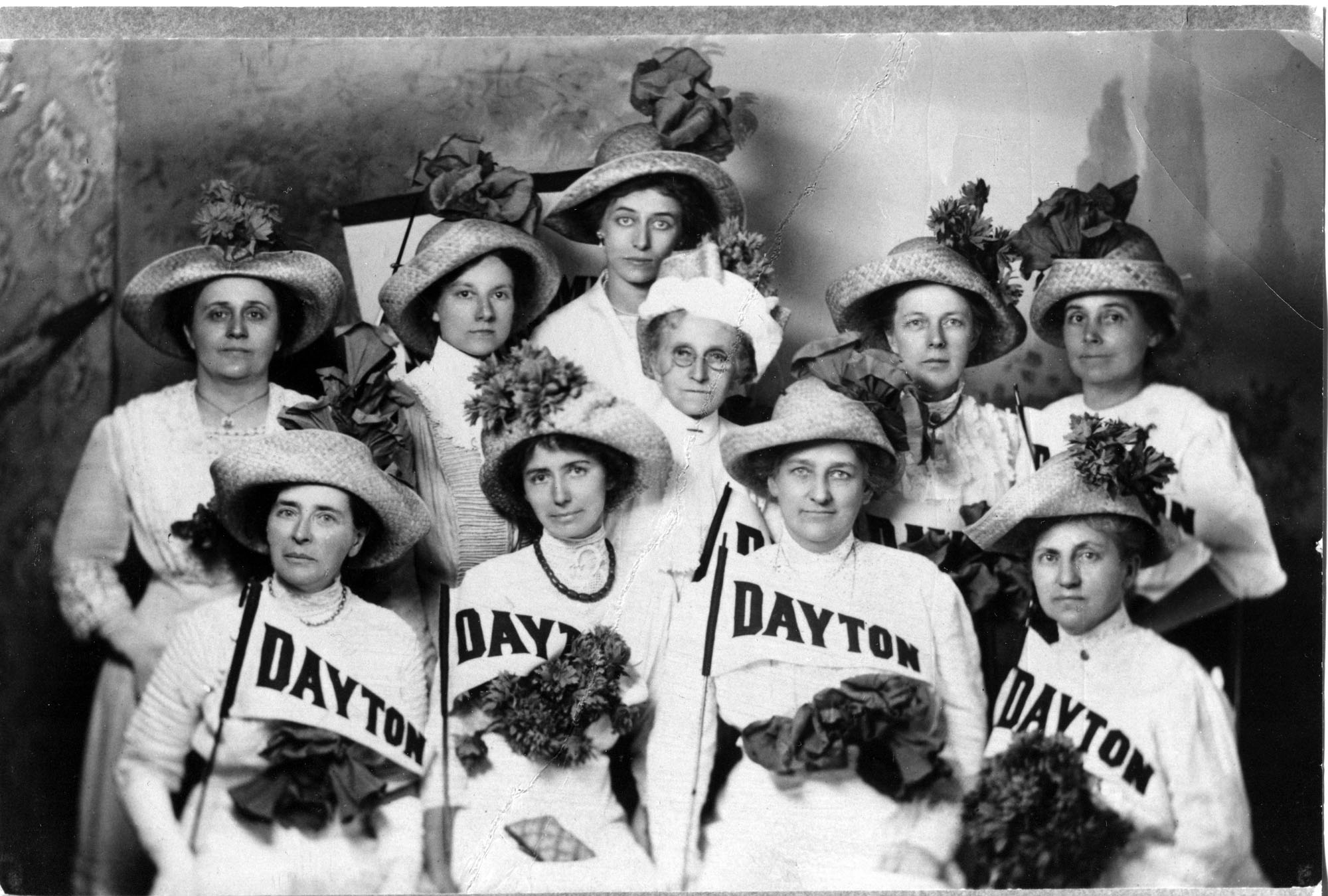 These women suffragists of Dayton marched for women's right in 1913. They are being honored at the 90th anniversary of the League of Women Voters. The women pictured who went to Washington in 1913 were (left to right, back row) Ada Eby, Lena Bunn, Mrs. R.K. Welliver, Jane Marlay, A.K. Neibel and Miss Elizabeth Hecker. Front row, left to right: Mrs. McCrea, Mrs. Kipple Hall, Jessee Davisson and Mrs. J.E. Welliver.