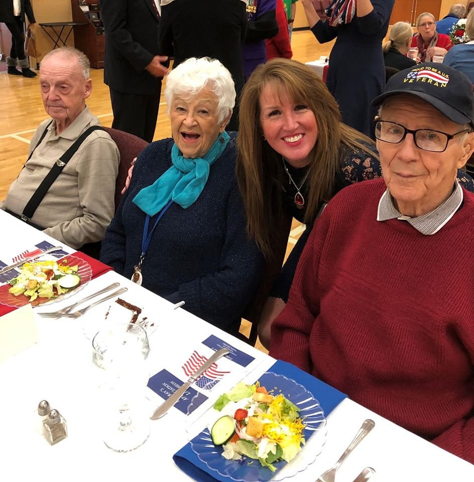 Shannon Burton, marketing administrator with Tapestry Senior Living, center, poses with several residents. From left, Cordell Wells, Juanita Hoffman, Shannon Burton, and Robert Hoffman. CONTRIBUTED
