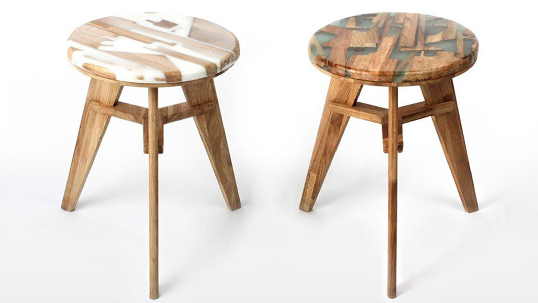 Unexpectedly beautiful stool made of wooden and resin