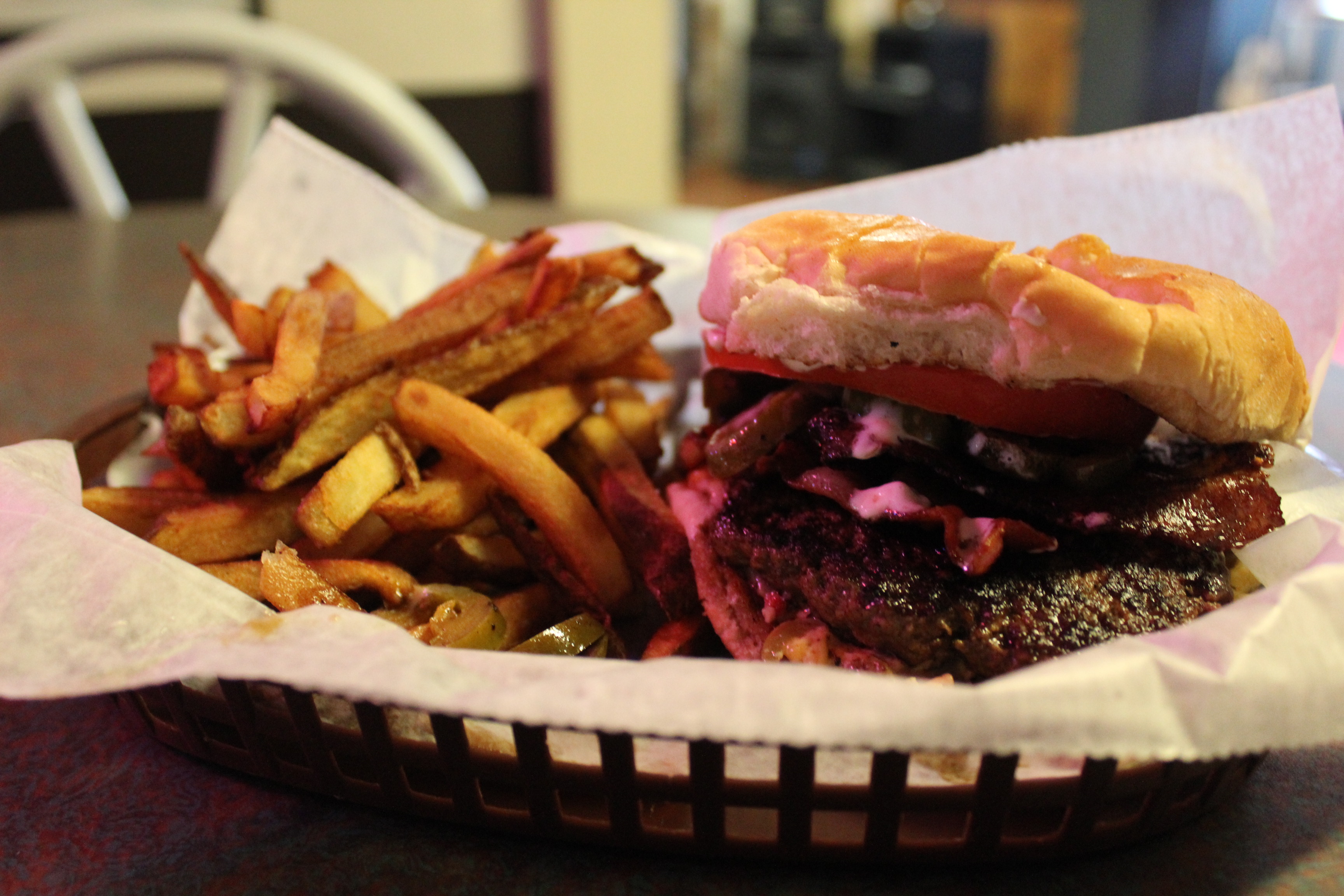 A bacon cheese burger at Carmichael's Pub.