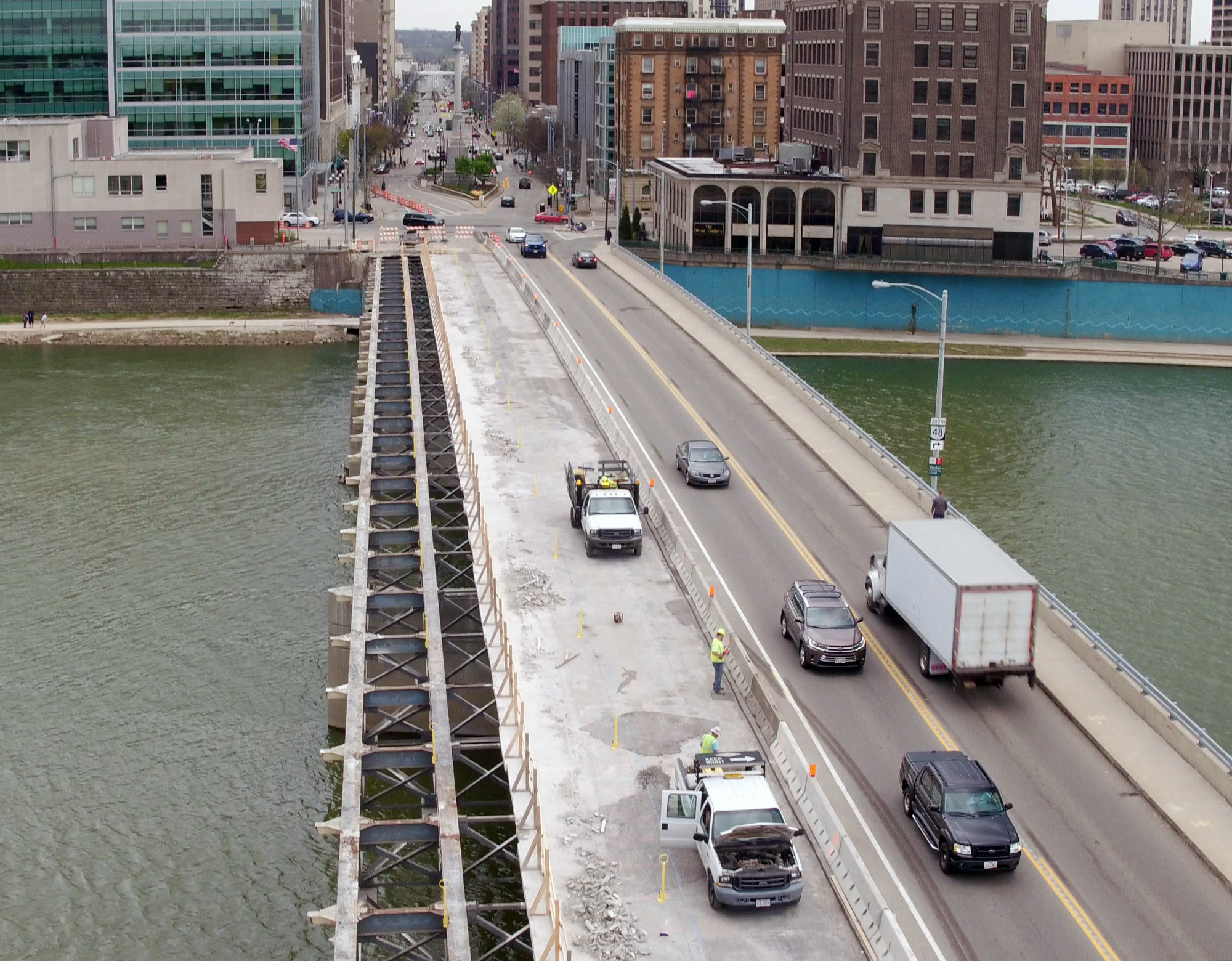 VIDEO Main Street Bridge Dayton Ohio renovation from the air