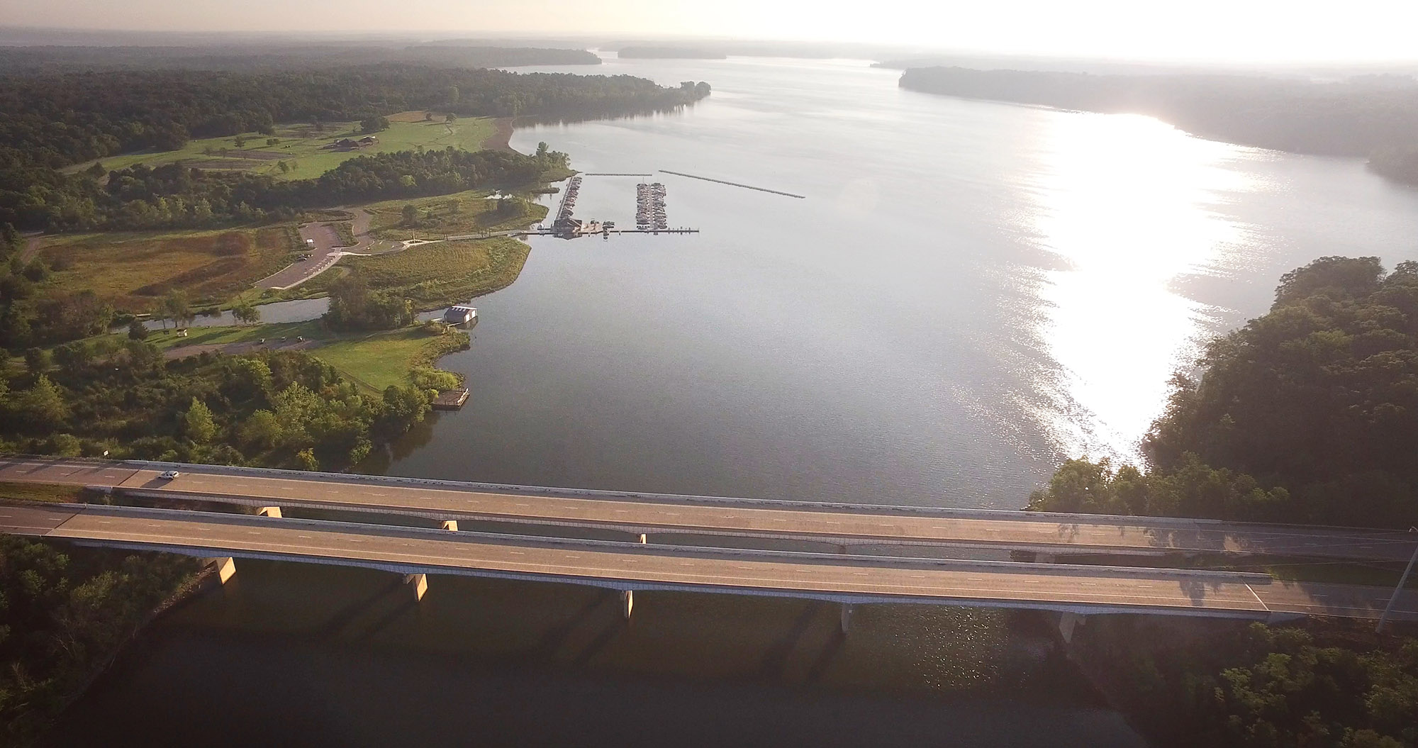 State Route 73 crosses Caesar Creek Lake near the Caesar Creek Marina which was opened in April of 2016. The marina is almost full of boats. Years of planning and $8.8 million have created a busy marina that features more than 100 slips, concessions, fuel and restrooms for boaters. TY GREENLEES / STAFF