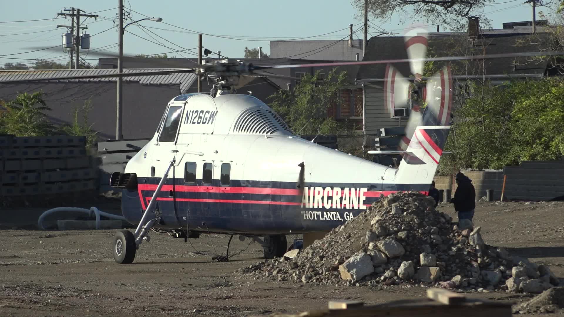 A helicopter was used to help remove old items from the top of Spooky Nook Sports Champion Mill as work progresses at the Hamilton site.