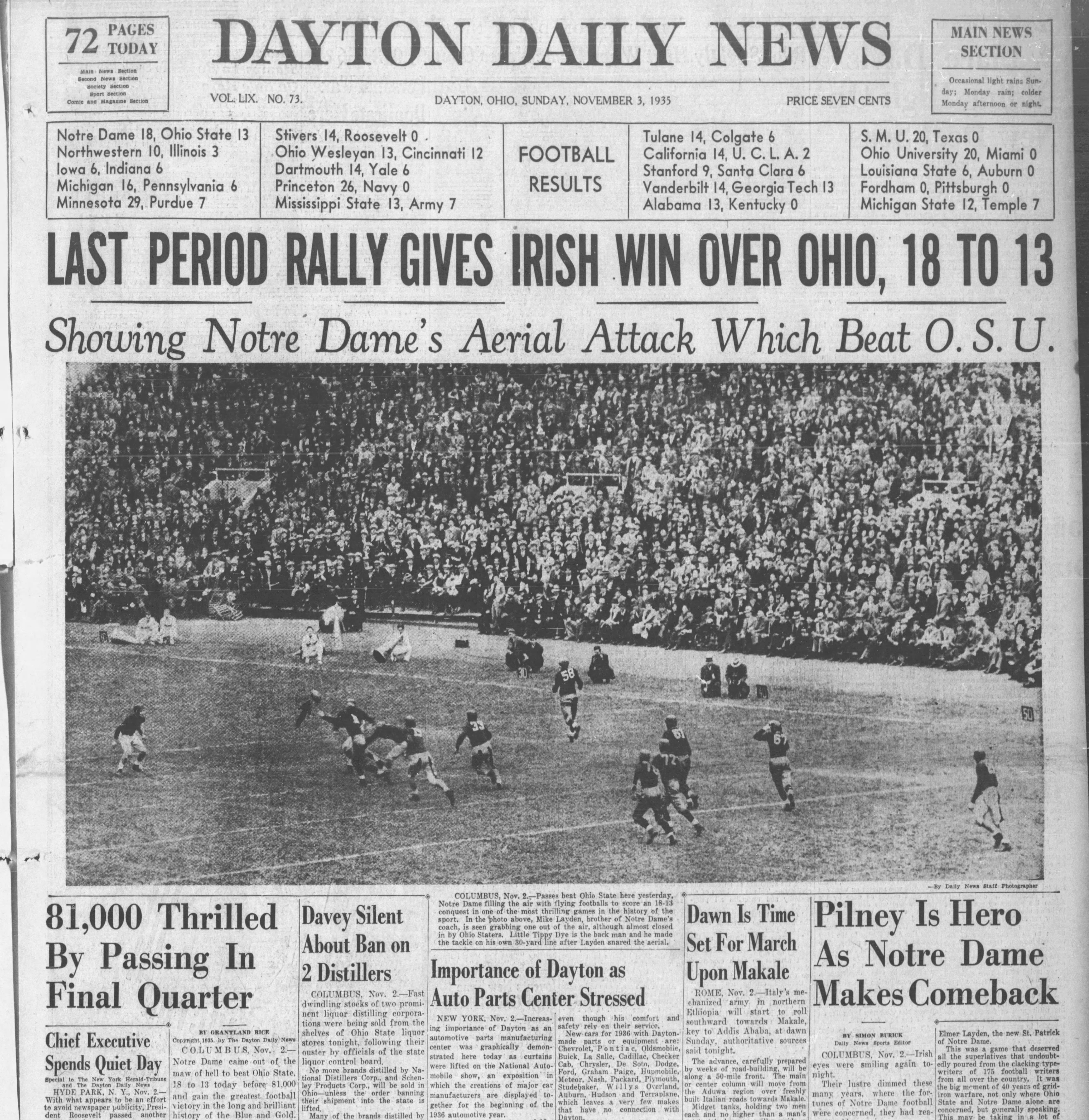 Notre Dame victory made headlines in 1935