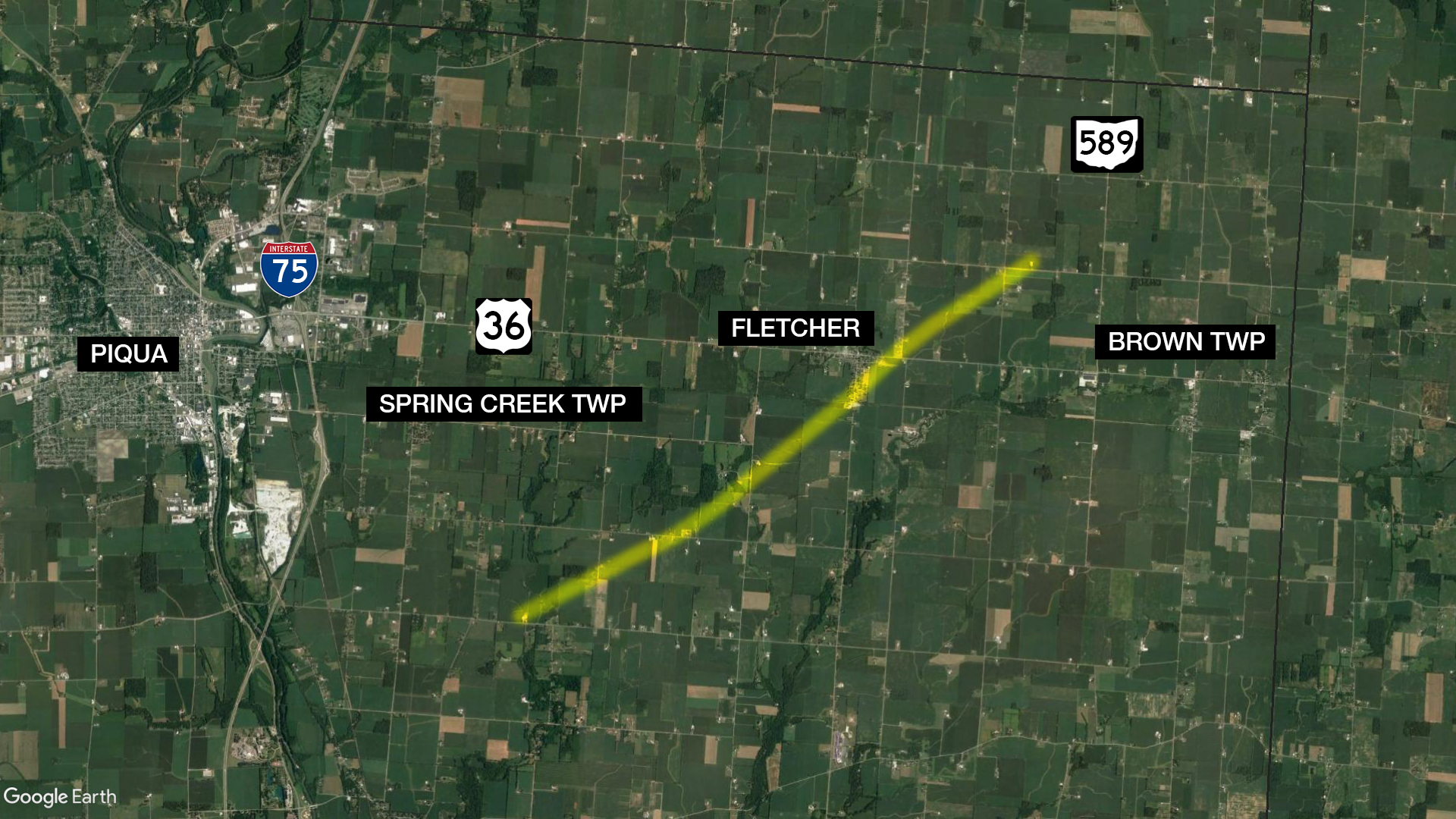 Path of tornado in Fletcher