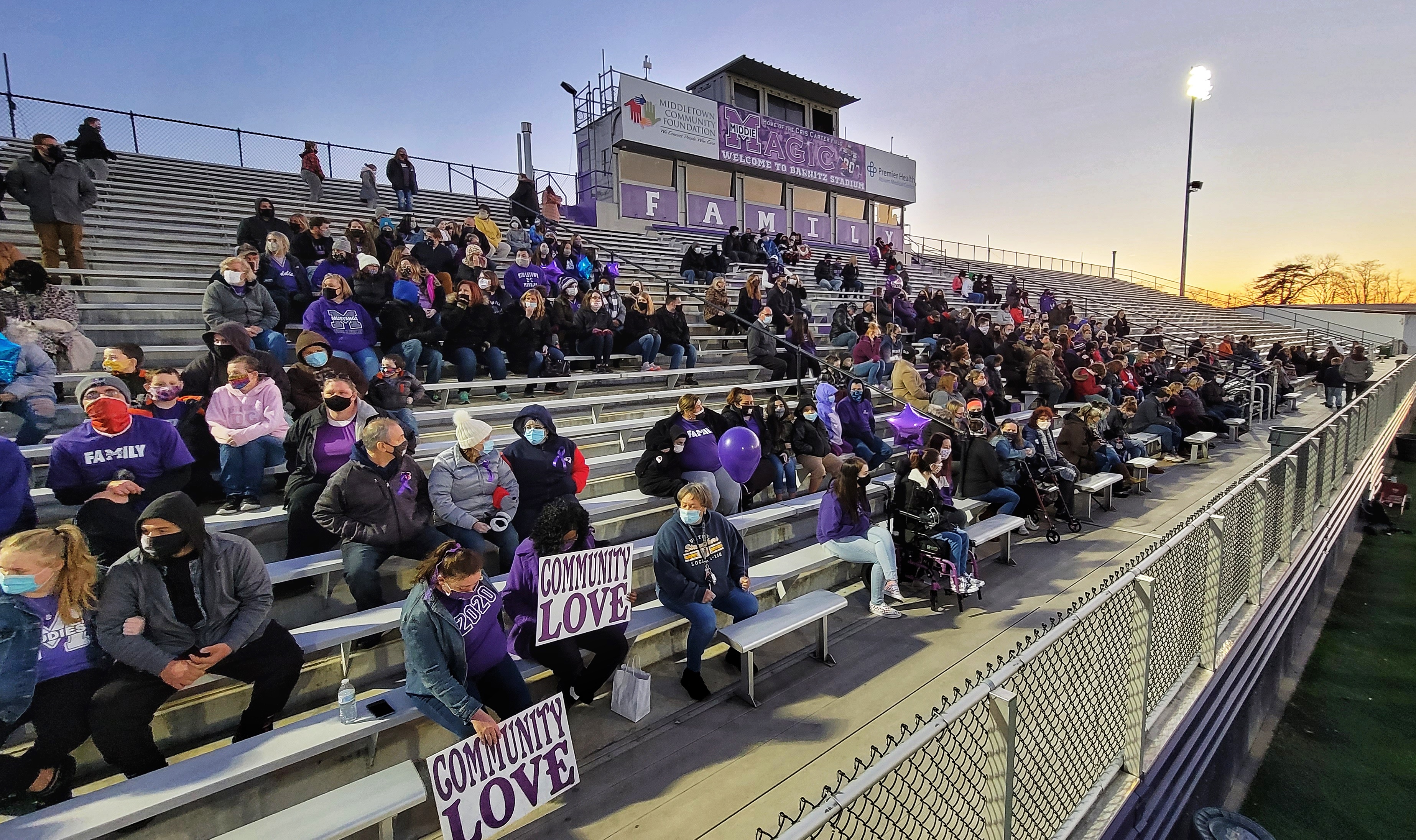 Middletown City Schools hosted a celebration of life vigil at Barnitz Stadium Tuesday, March 2, 2021 in memory of 6-year-old James Hutchinson who police say was killed by his mother. NICK GRAHAM / STAFF