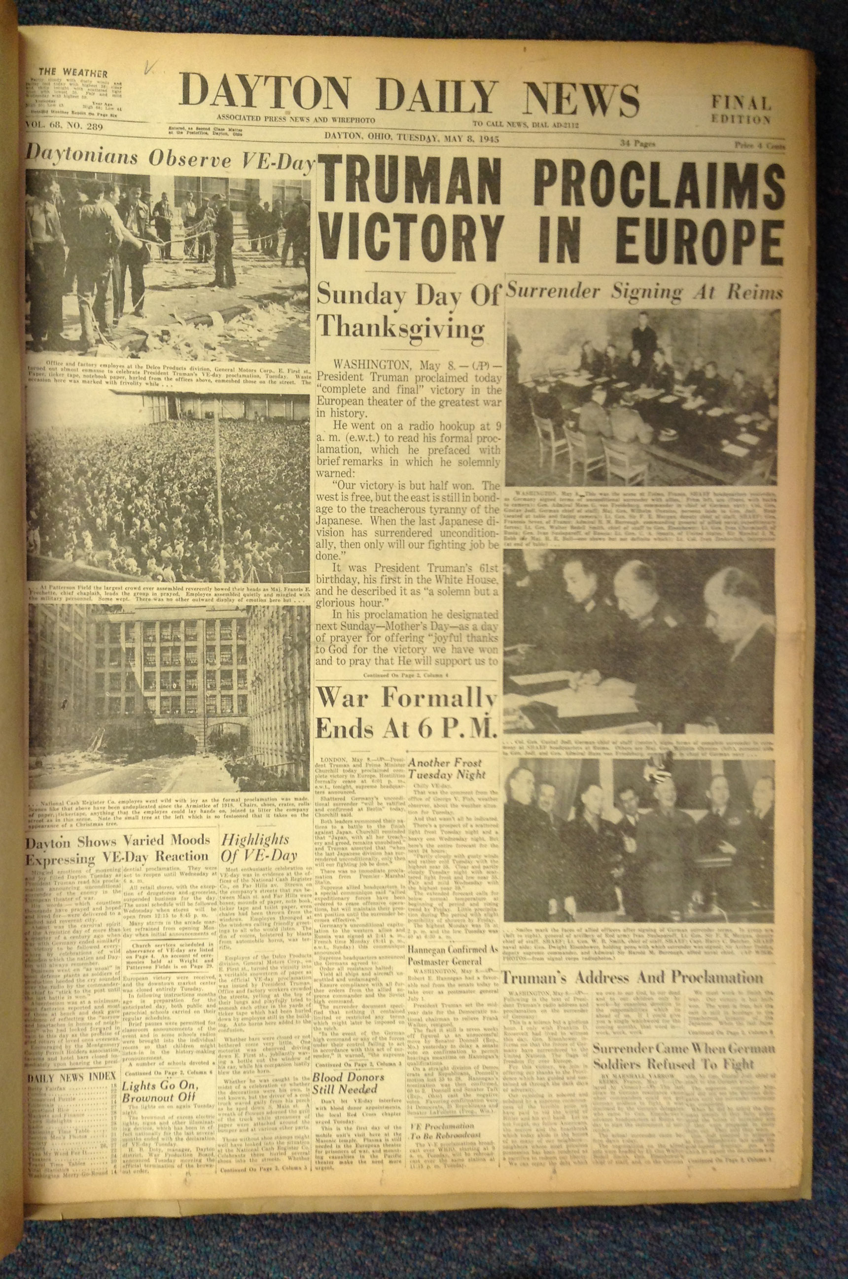 THE WAR IS OVER! The front cover of the *Philadelphia Record*, Wednesday,  August 15th, 1945. We found this while renovating our restaurant. :  r/mildlyinteresting