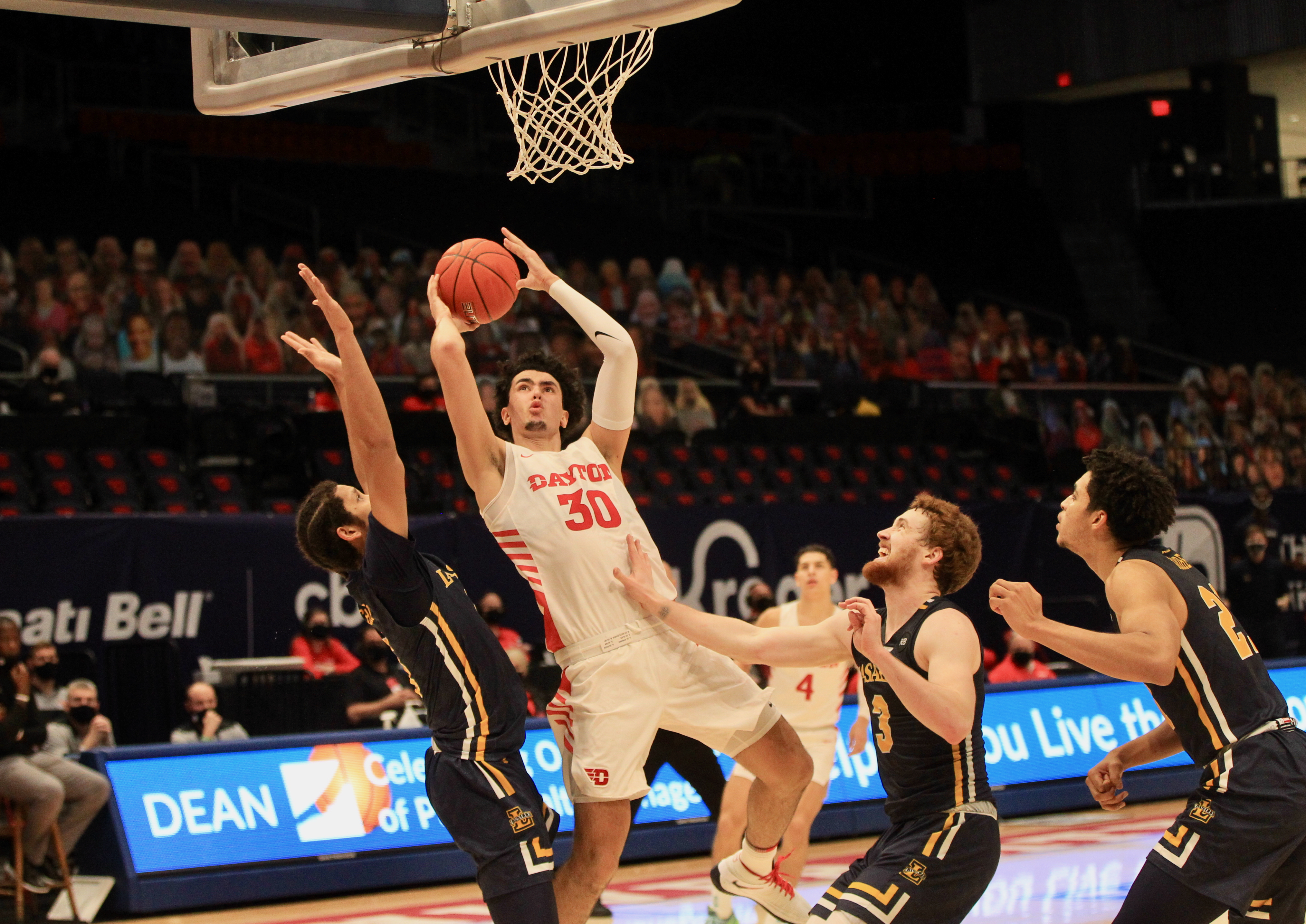 Dayton's Mustapha Amzil shoots against La Salle on Wednesday, Dec. 30, 2020, at UD Arena. David Jablonski/Staff