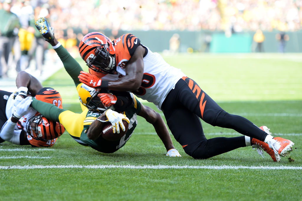 September 24, 2017: Green Bay Packers wide receiver Davante Adams #17 walks  off the field after the NFL Football game between the Cincinnati Bengals  and the Green Bay Packers at Lambeau Field