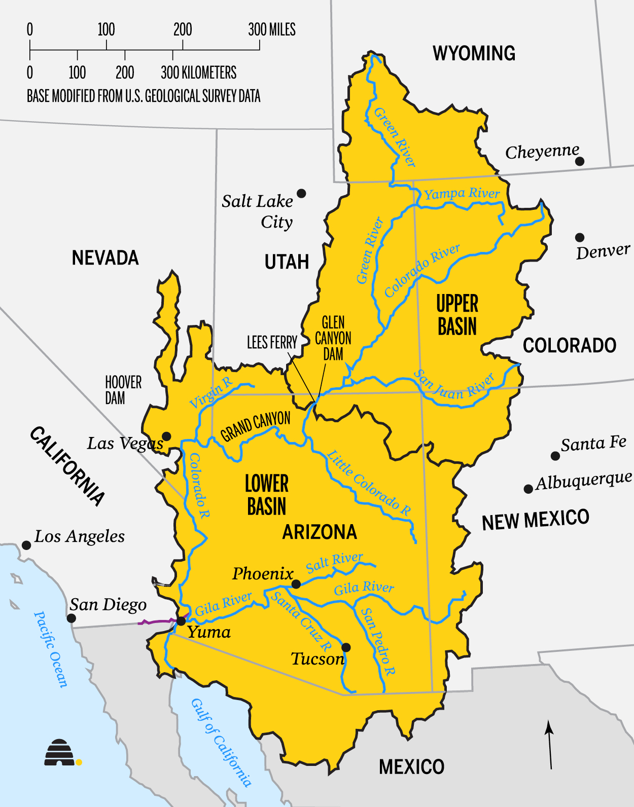 Colorado River Basin Map Map Of Colorado River Watershed Showing The