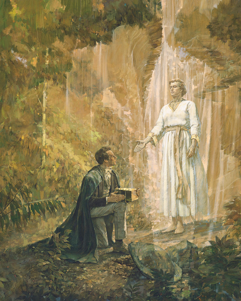 Angelic handoff of Mormon golden plates to Joseph Smith took place