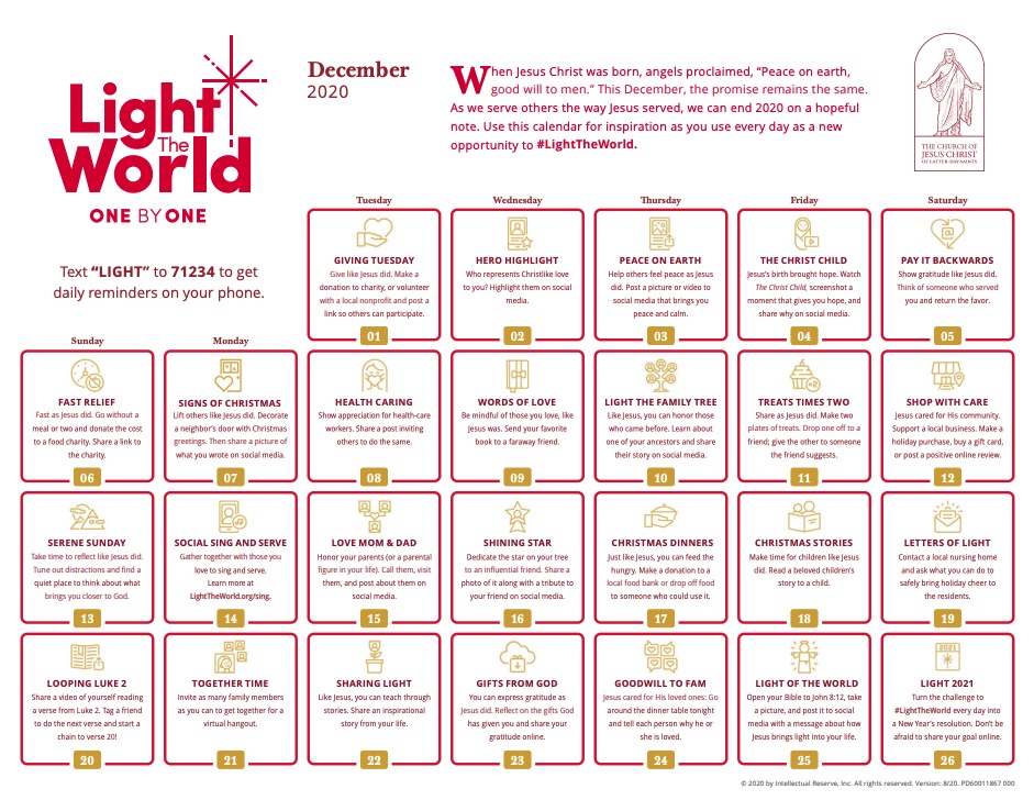 Download the #LightTheWorld daily service calendar for December 2020 – Church News Download the #LightTheWorld daily service calendar for December 2020 – Church News