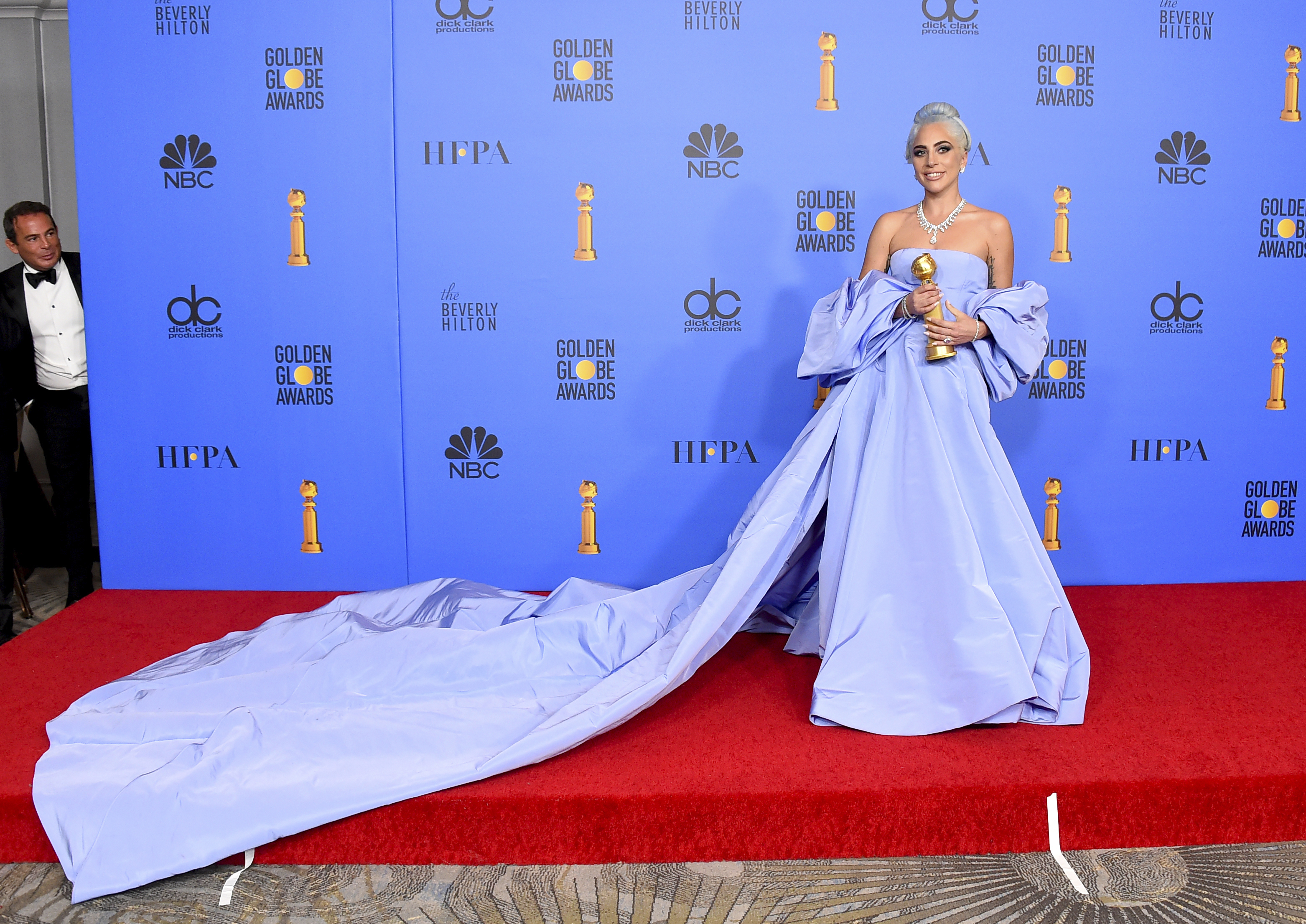 lady gaga light blue dress Lady Gaga Wears Blue Cinderella Dress to Golden Globes 2019 Red Carpet