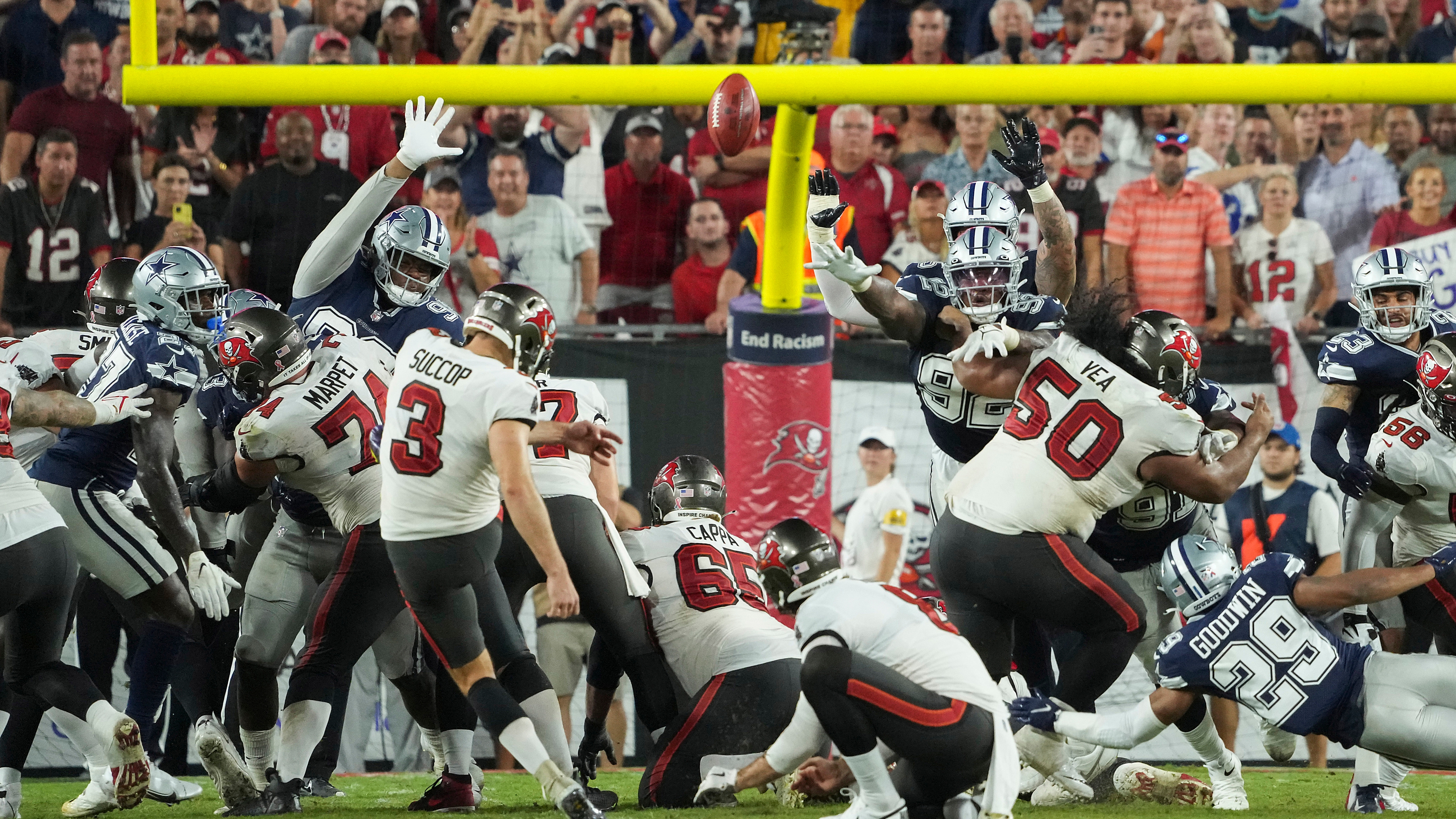 Dallas Cowboys offensive lineman Terence Steele (78) and Zack Martin (70)  line up for the snap during an NFL football game against the Tampa Bay  Buccaneers on Sunday, September 11, 2022, in