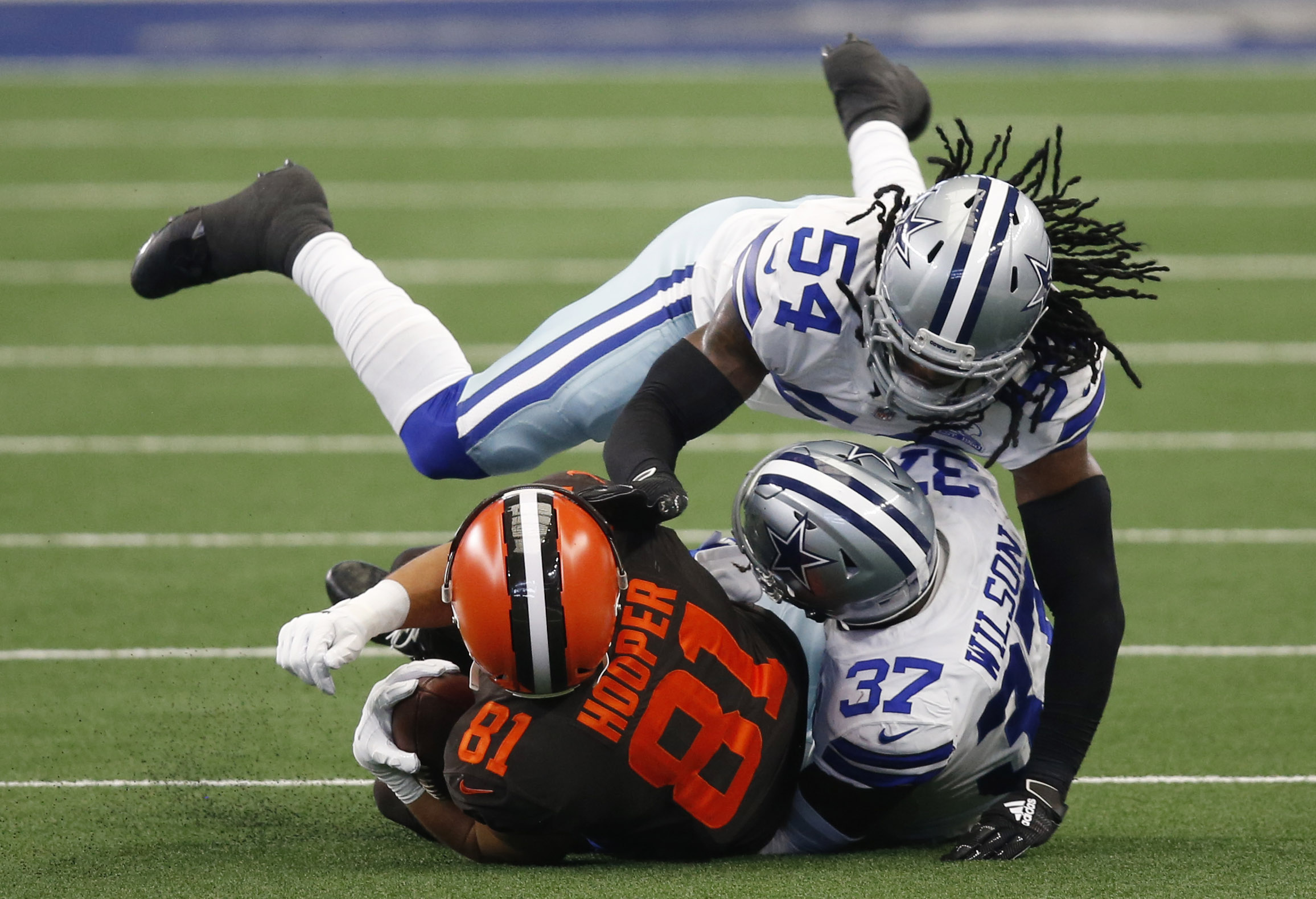 Dallas Cowboys middle linebacker Jaylon Smith (54) stretches after