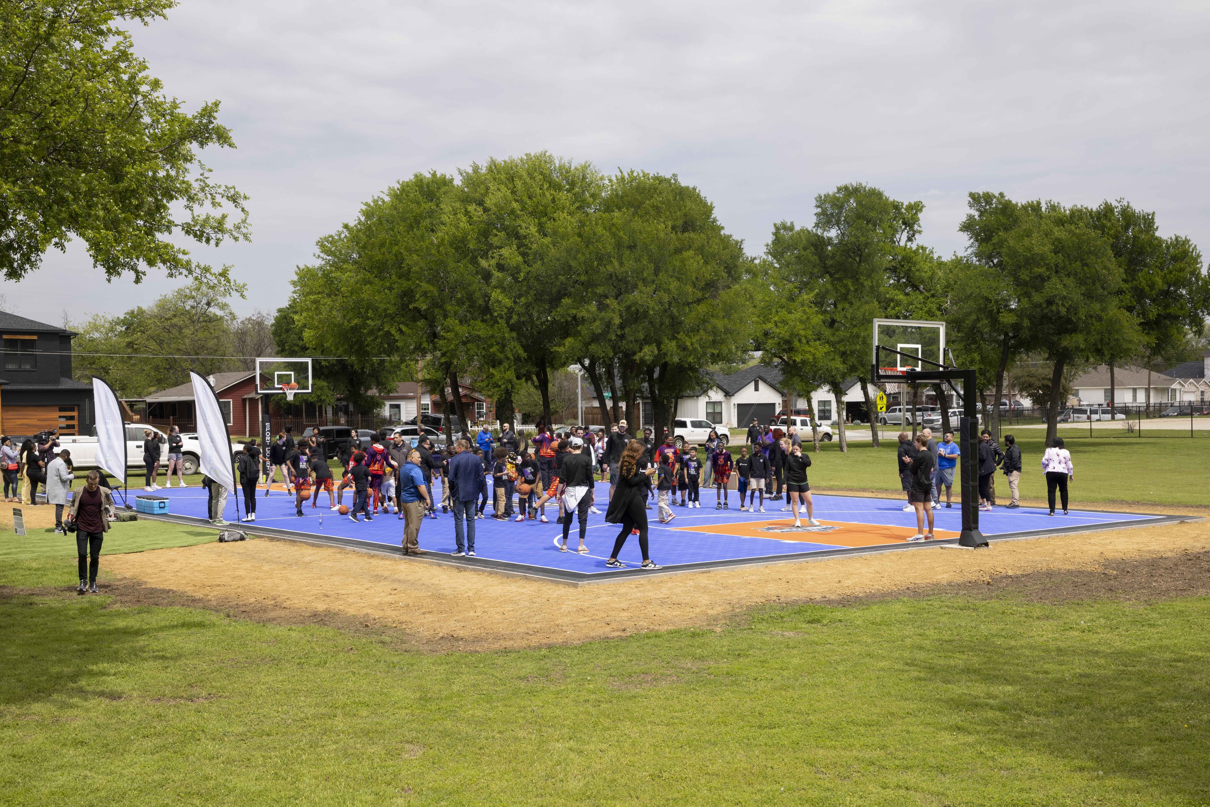 Students with C.F. Carr Elementary School participate in a mini basketball clinic hosted by...