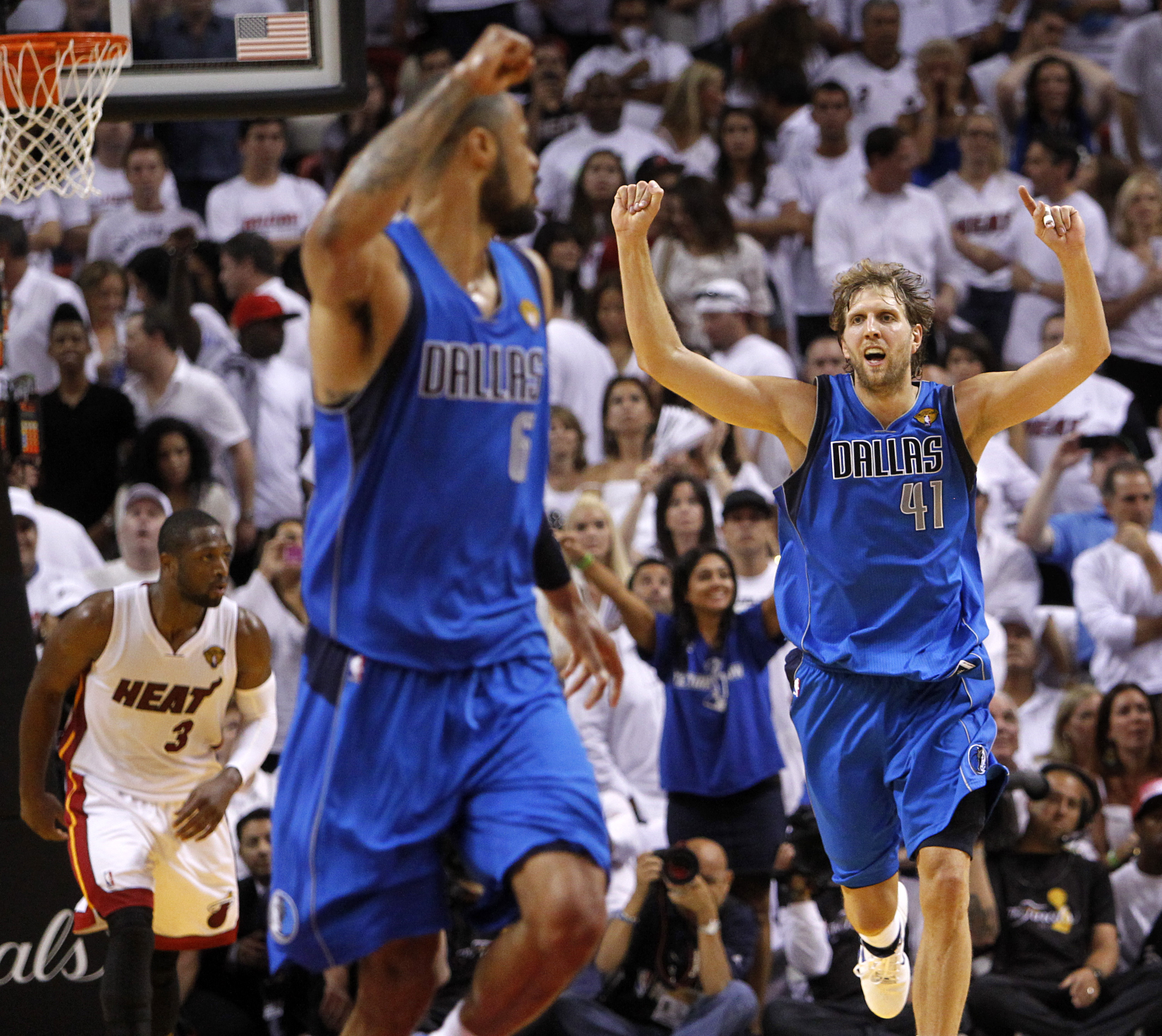 Dirk Nowitzki with the 2011 NBA Championship & MVP Trophies Game 6 of the 2011  NBA Finals Sports Photo 