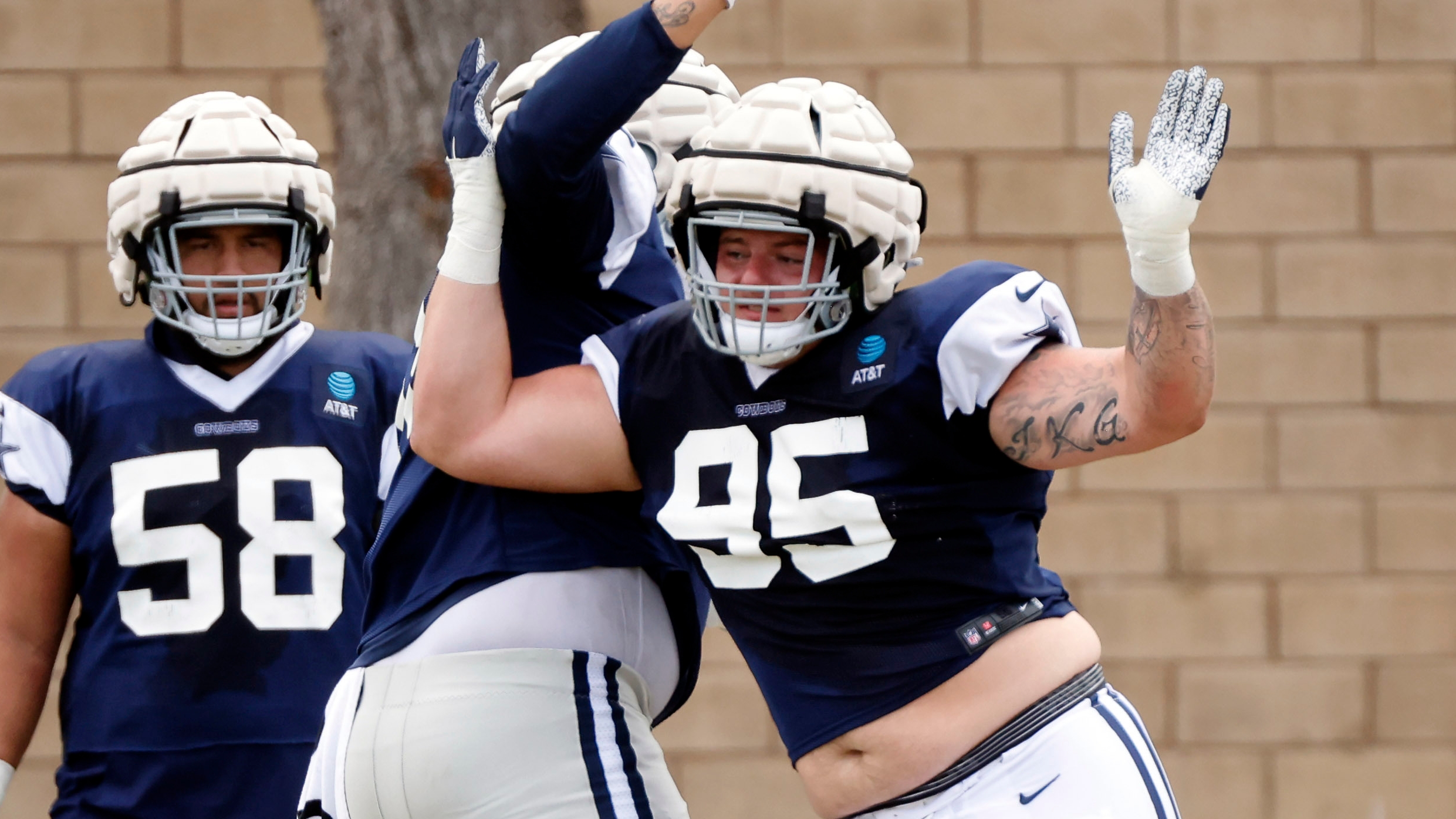 Defensive tackle John Ridgeway of the Dallas Cowboys reacts