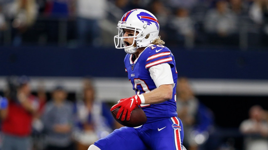 November 28th, 2019:.Buffalo Bills wide receiver Cole Beasley (10) catches  a pass for a touchdown during an NFL football game between the Buffalo  Bills and Dallas Cowboys at AT&T Stadium in Arlington