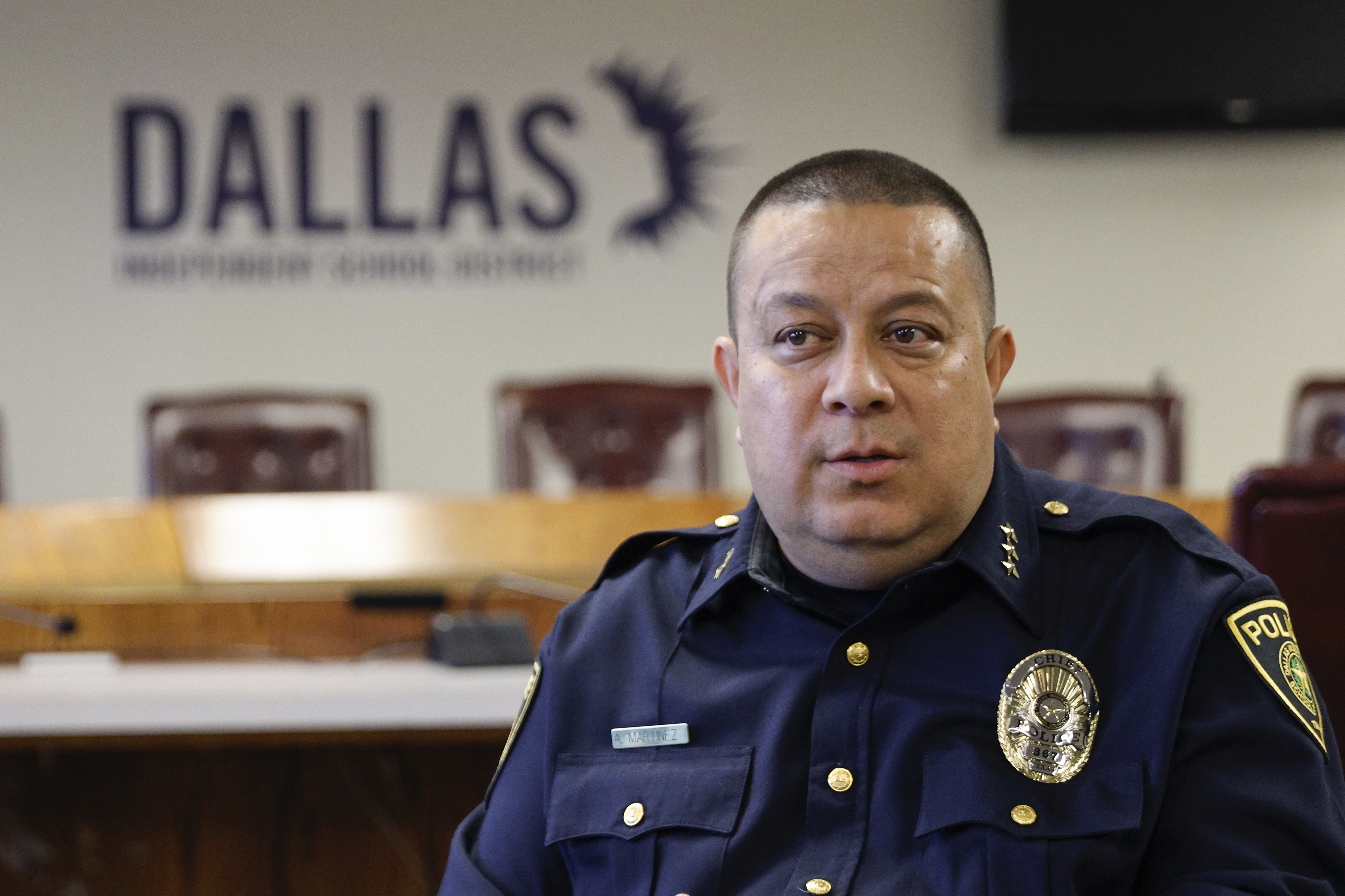 Dallas ISD police Chief Albert Martinez speaks with The Dallas Morning News, Monday, April...