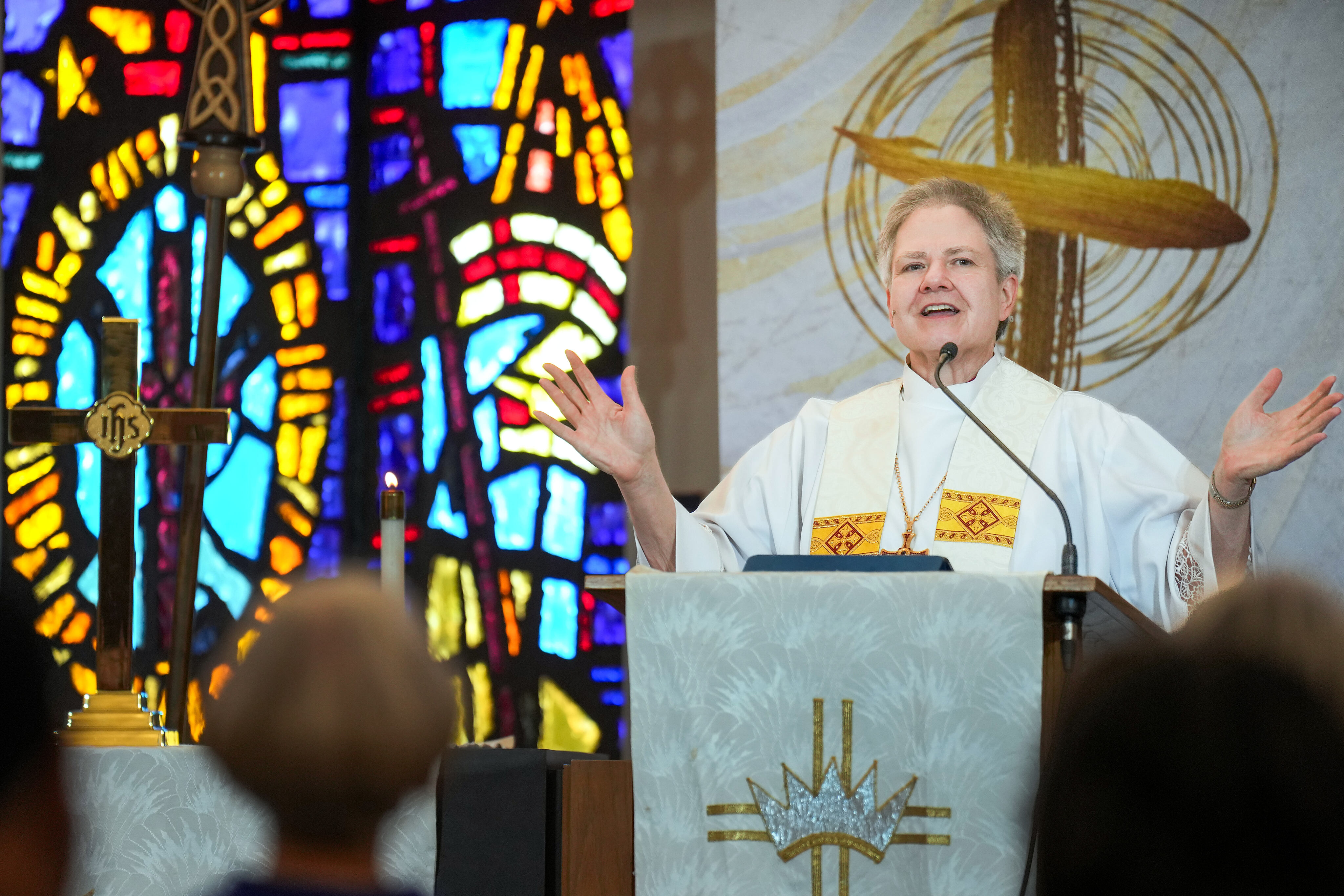 The Rev. Jane Graner delivers her weekly sermon during services at Trinity United Methodist...