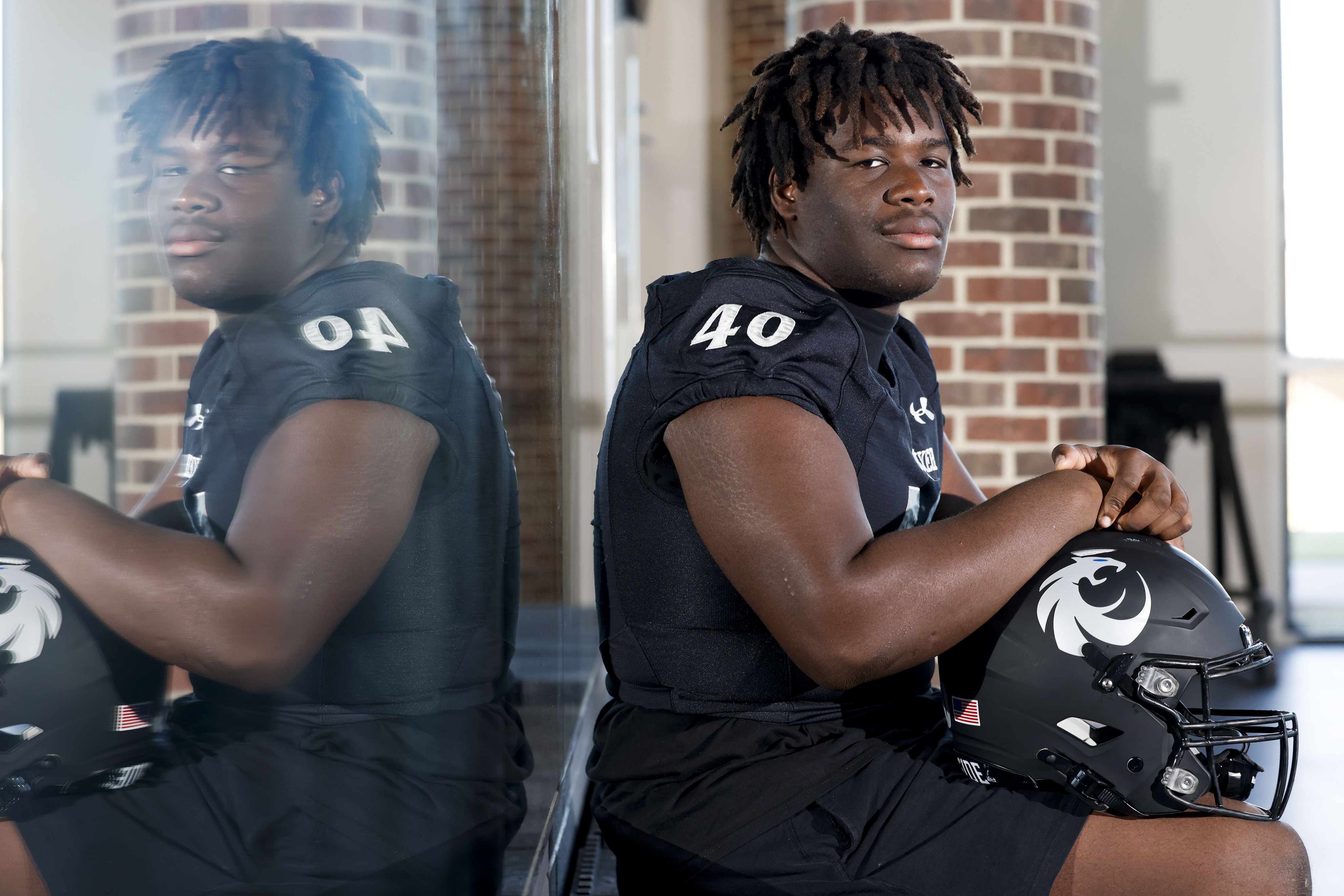 Denton Guyer defensive lineman Xavier Ukponu poses for a portrait Thursday, Nov. 14, 2024,...