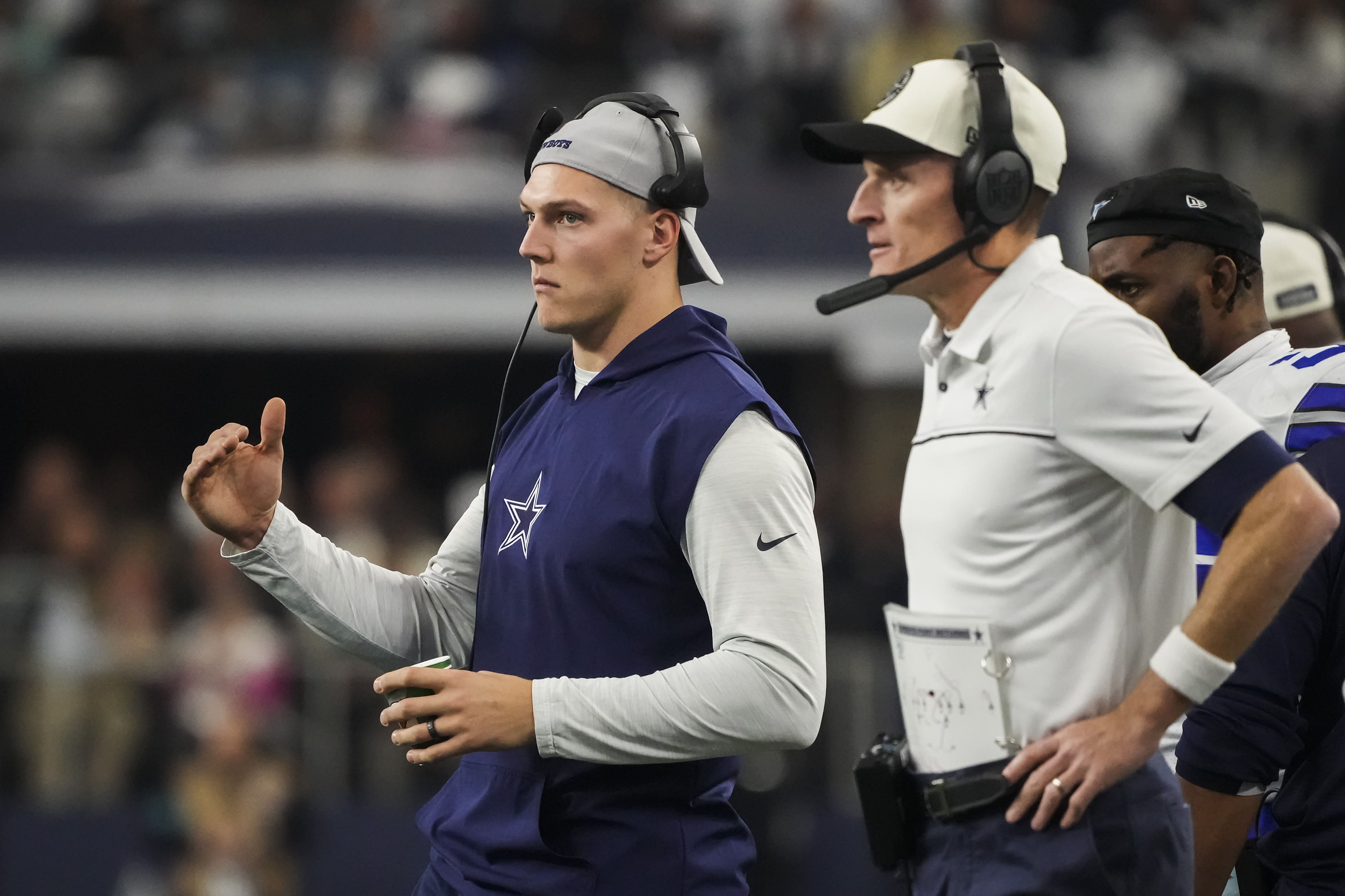 ARLINGTON, TX - DECEMBER 11: Dallas Cowboys DB Kelvin Joseph breaks up a  pass during the game featuring the Houston Texans and the Dallas Cowboys on December  11, 2022 at AT&T Stadium