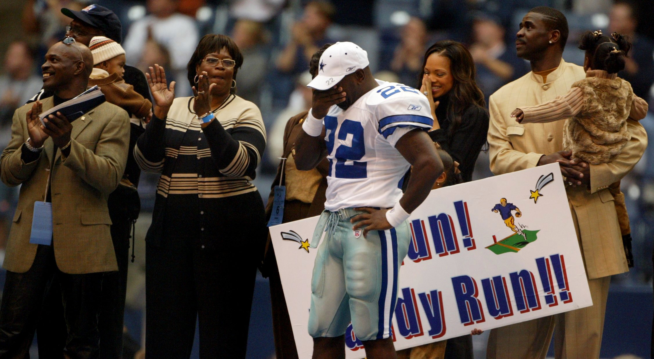 Emmitt Smith and Daryl Moose Johnston After Rushing Record - Oct 27, 2002  