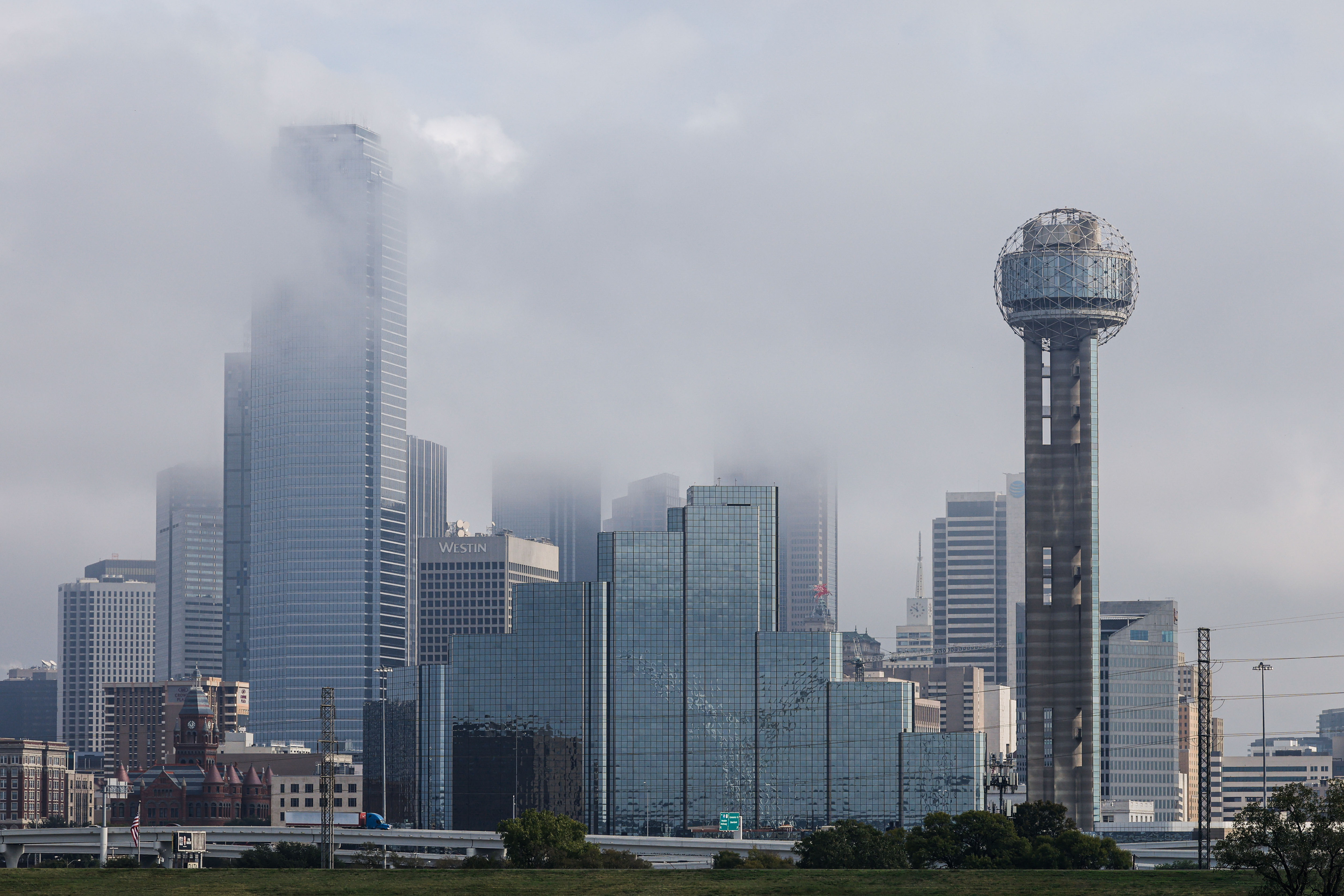Downtown Dallas during a foggy morning.