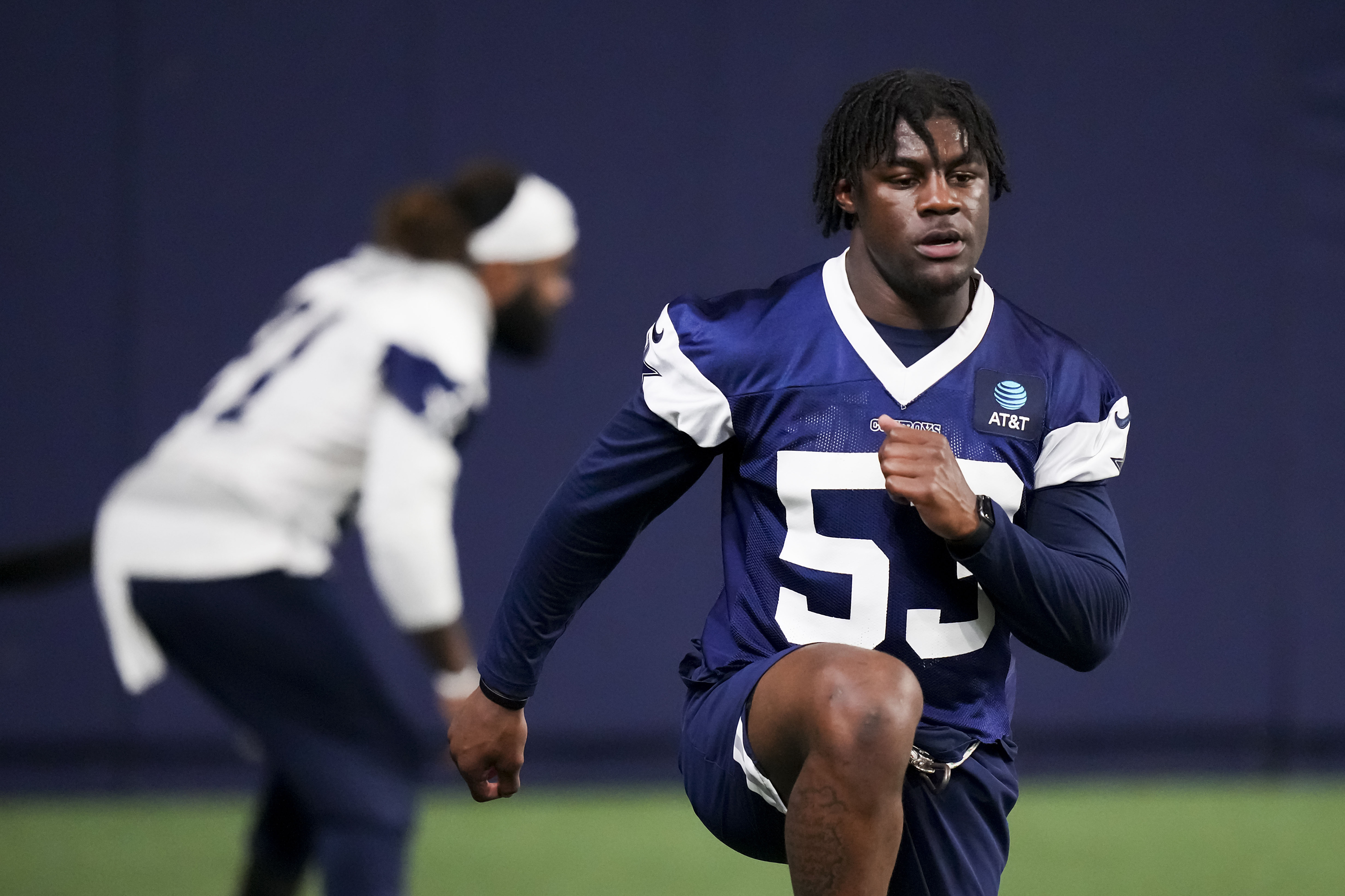 Dallas Cowboys linebacker Damone Clark (53) watches practice during the NFL  football team's rookie minicamp in Frisco, Texas, Friday, May 13, 2022. (AP  Photo/Michael Ainsworth Stock Photo - Alamy