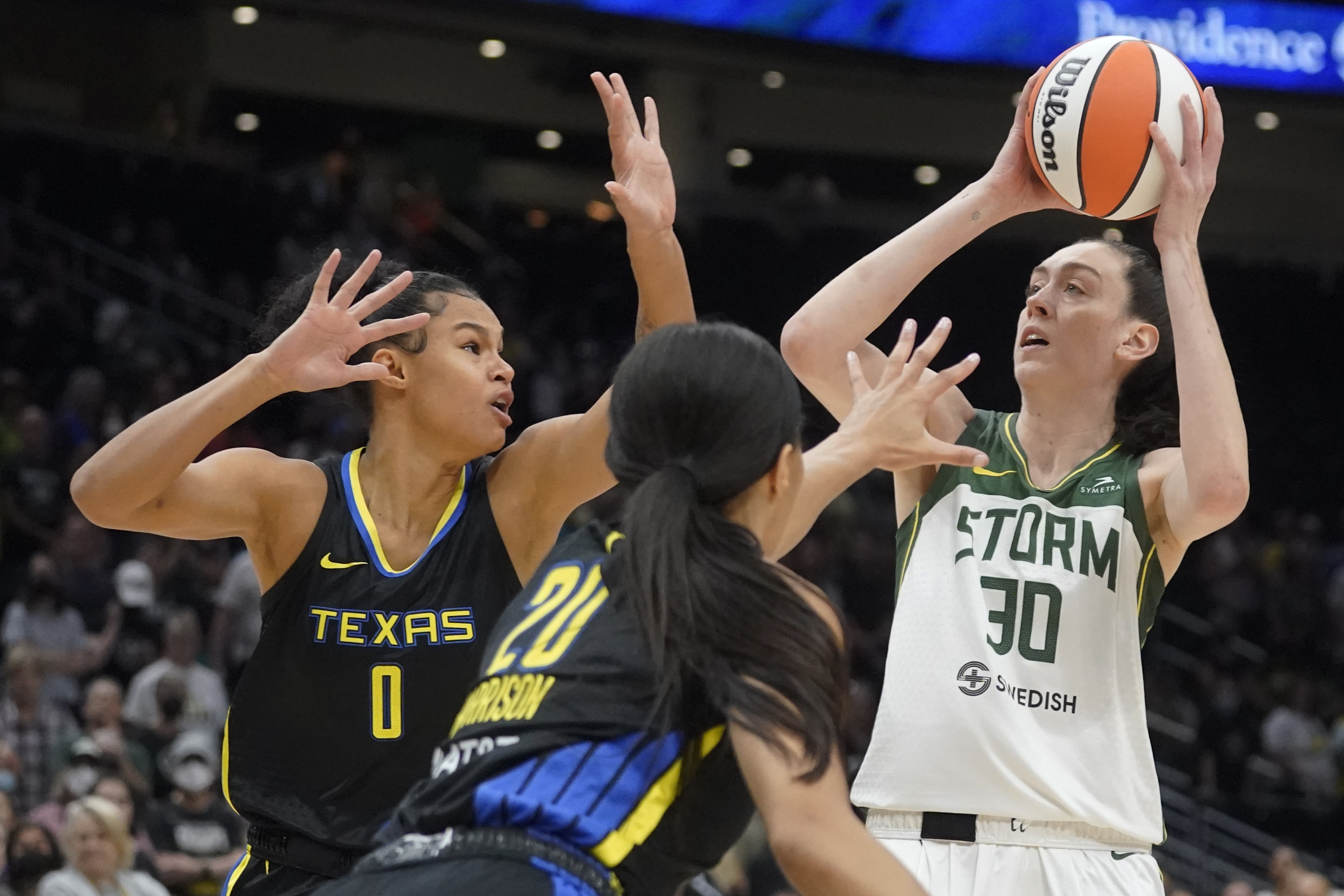 COLLEGE PARK, GA – JULY 03: Seattle forward Breanna Stewart (30) shoots a  free throw during the WNBA game between the Seattle Storm and the Atlanta  Dream on July 3rd, 2022 at