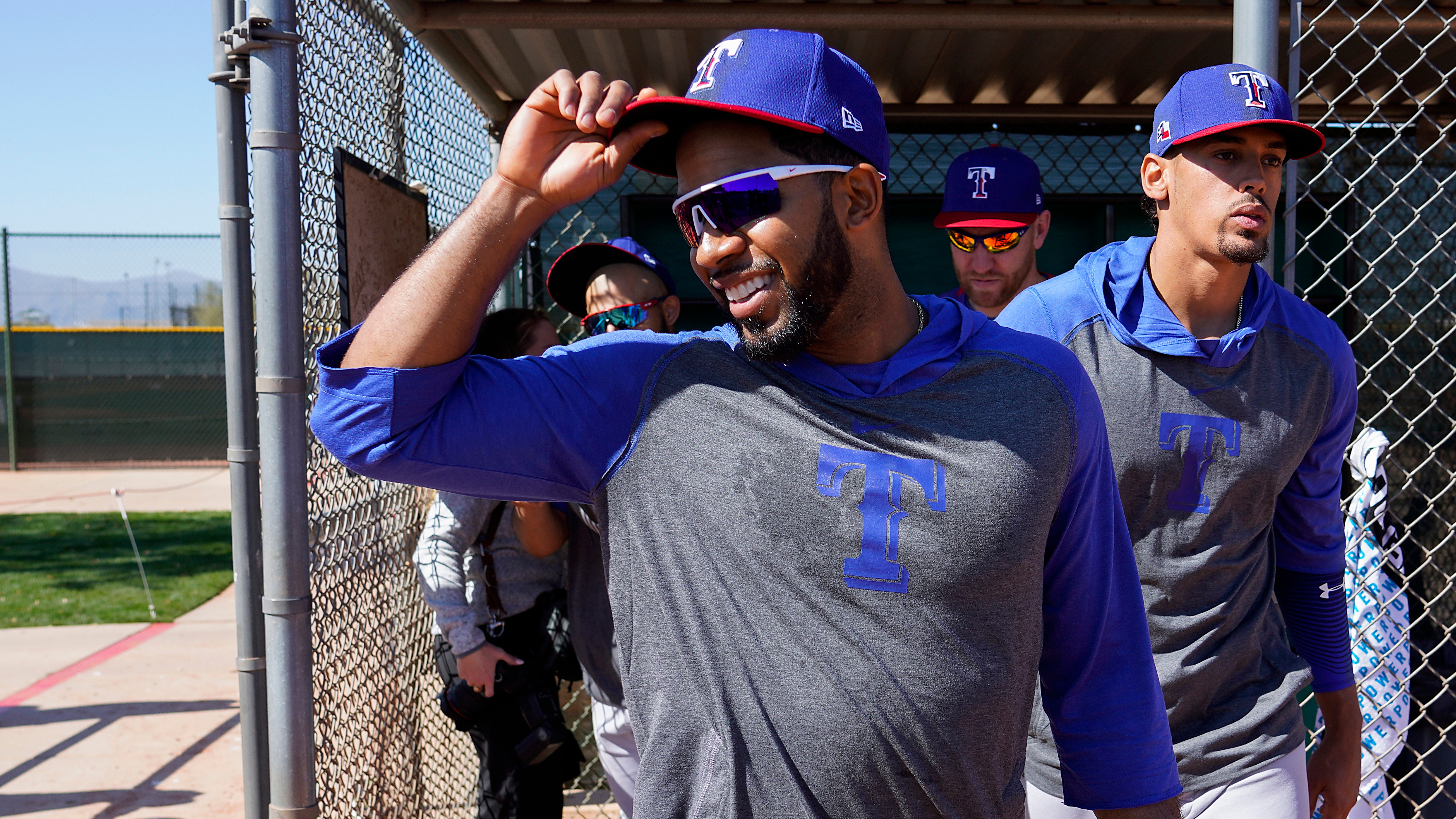 Texas Rangers shortstop Elvis Andrus (1) leaps over Houston Astros