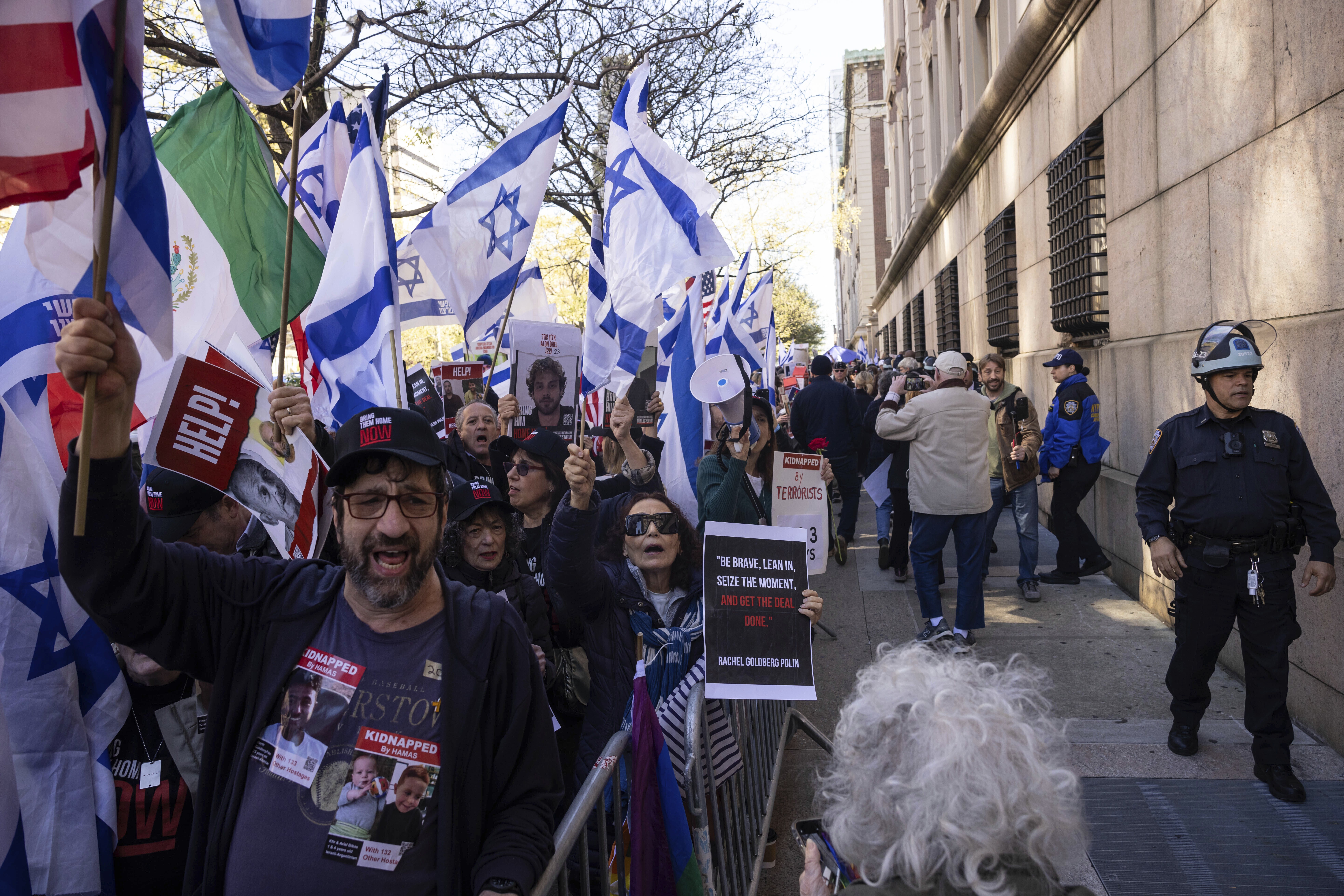 Pro-Israel demonstrators gathered for the "Bring Them Home Now" rally outside the Columbia...
