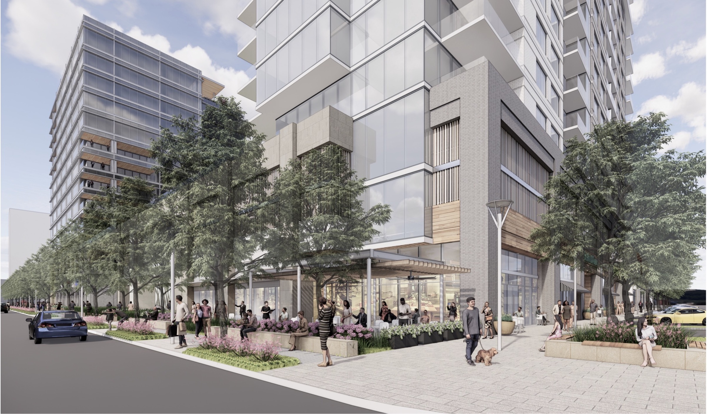 The redevelopment plan for North Dallas' Preston Center would add high-rise apartments and...