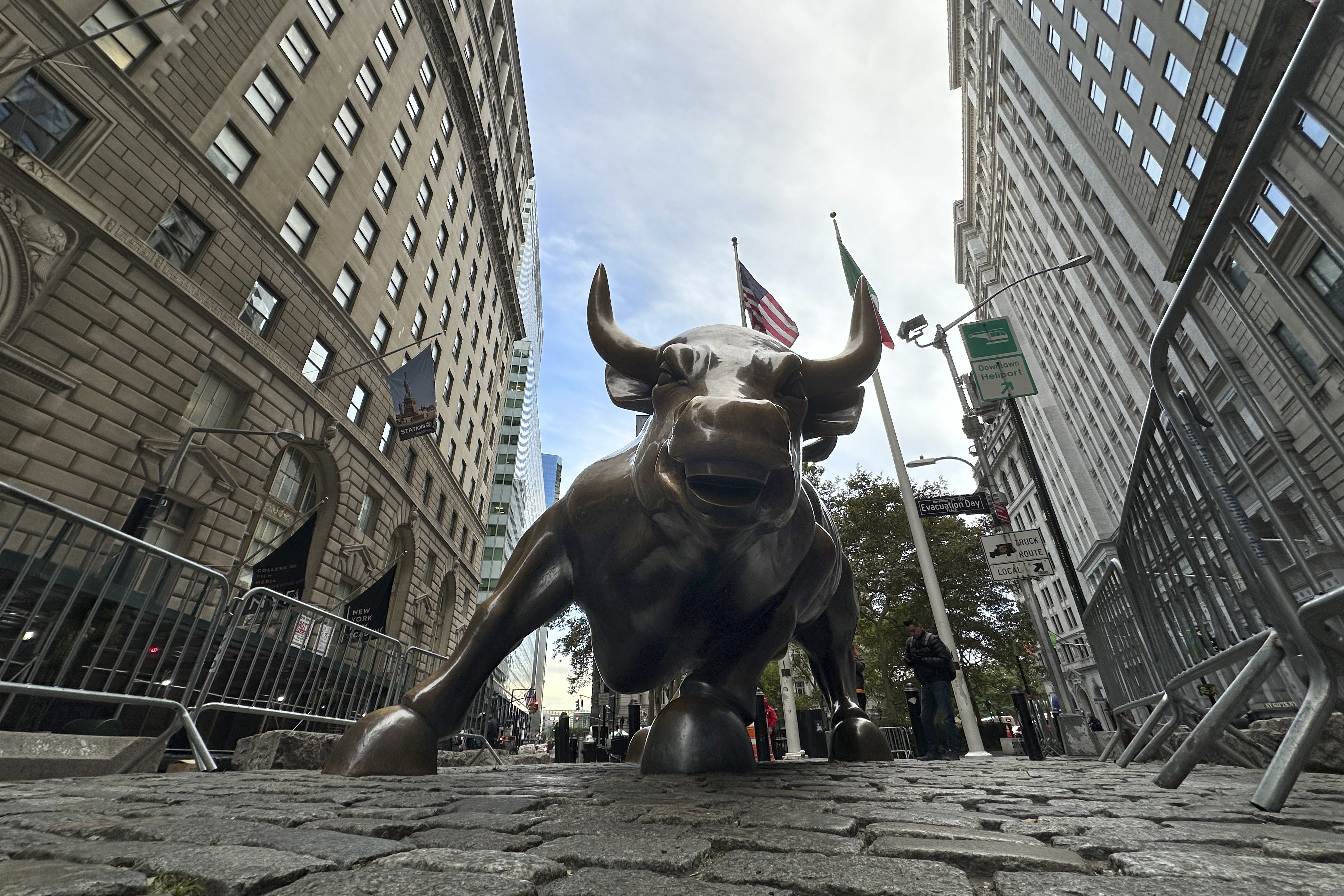 The Charging Bull statue in New York's Financial District is shown on Tuesday, Oct. 15,...