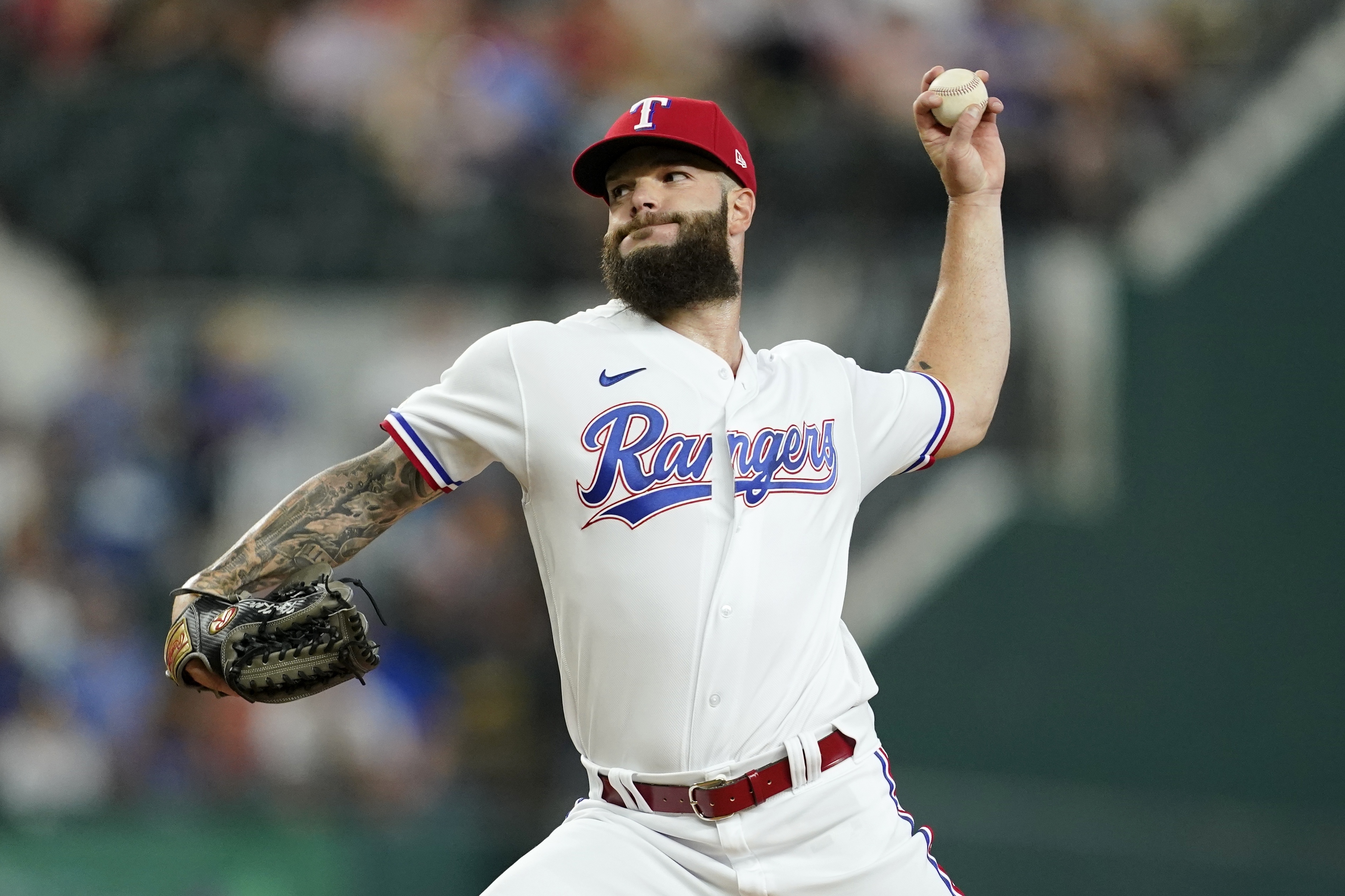 Minnesota Twins starting pitcher Dallas Keuchel winds up to deliver to the  Texas Rangers in a baseball game, Saturday, Sept. 2, 2023, in Arlington,  Texas. (AP Photo/Tony Gutierrez Stock Photo - Alamy