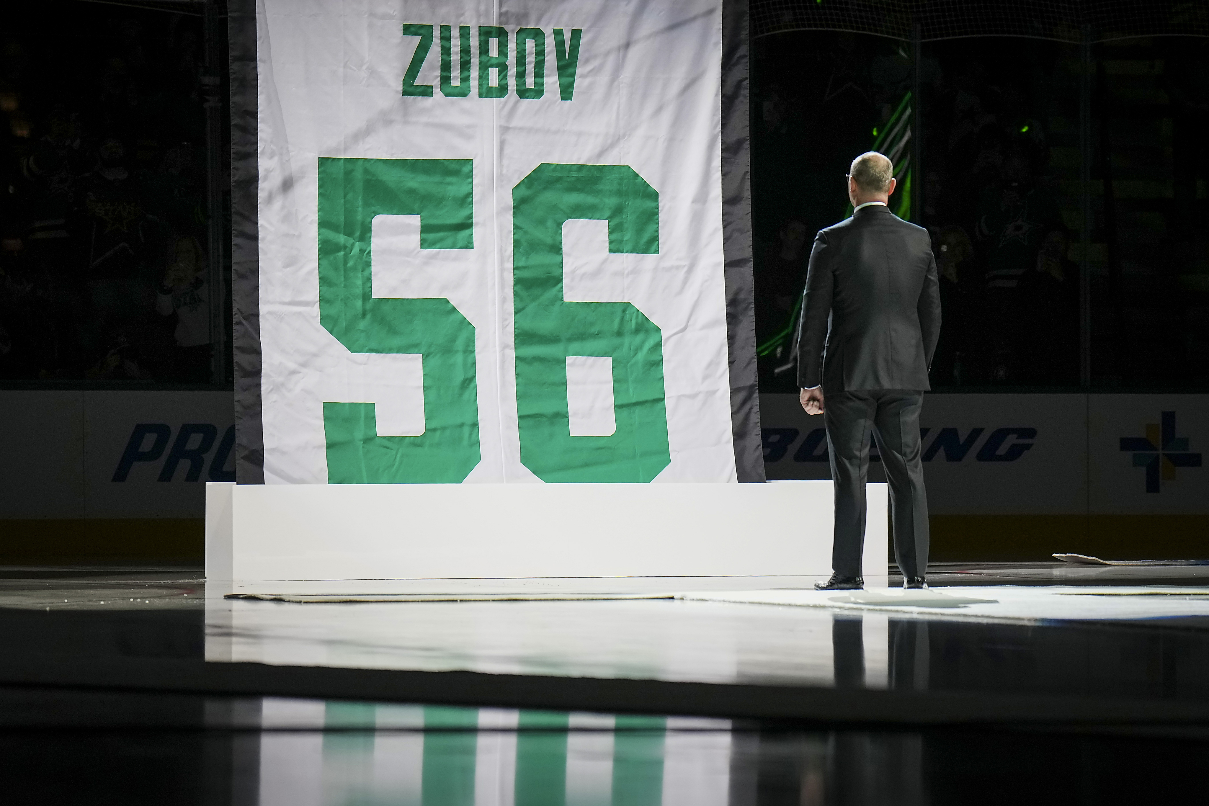 The banner is raised  Sergei Zubov Jersey Retirement 