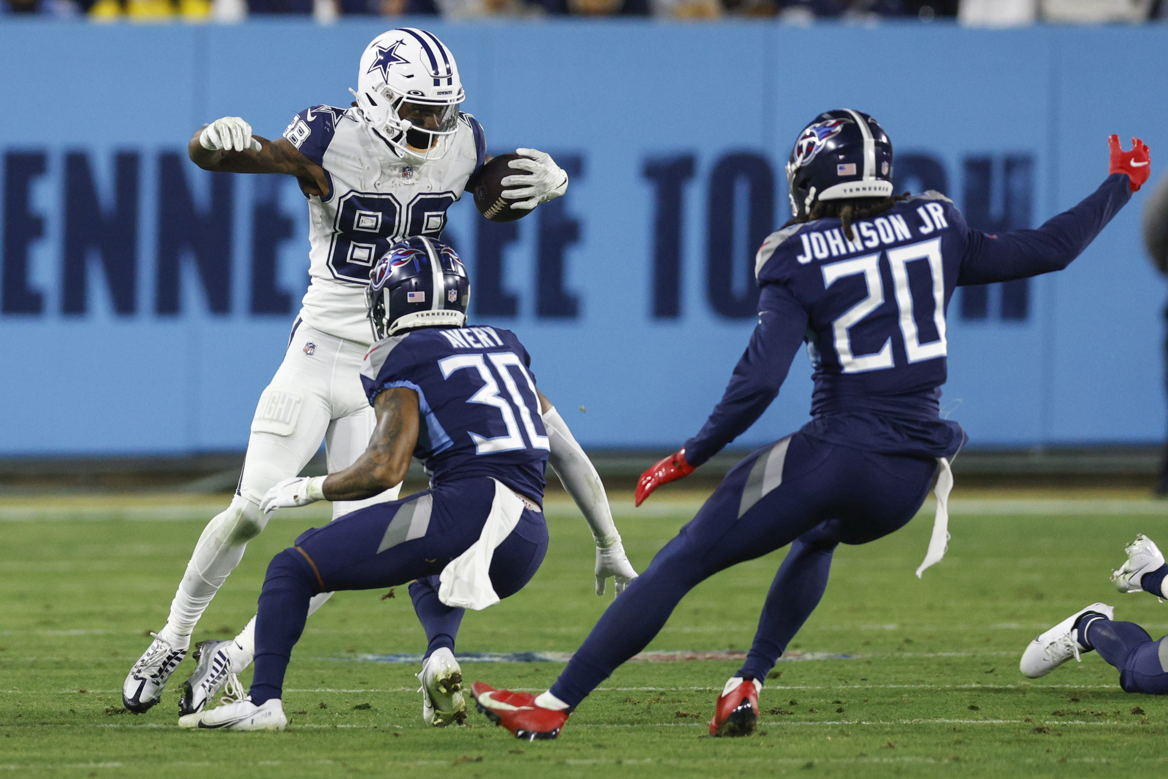 Tennessee Titans cornerback Tre Avery (30) take a break during