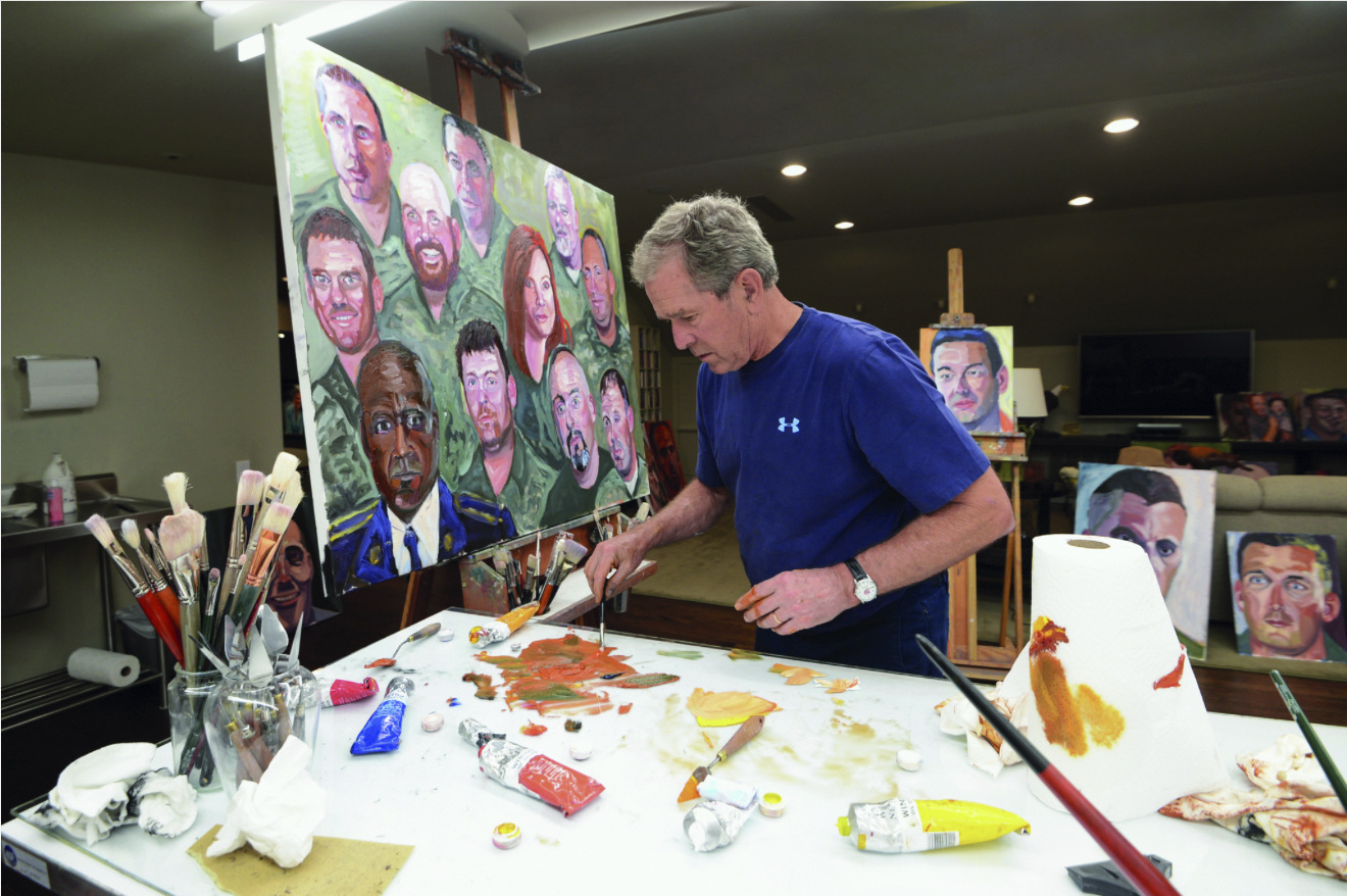 Painting is a longtime passion of former President George W. Bush, shown here working on a...
