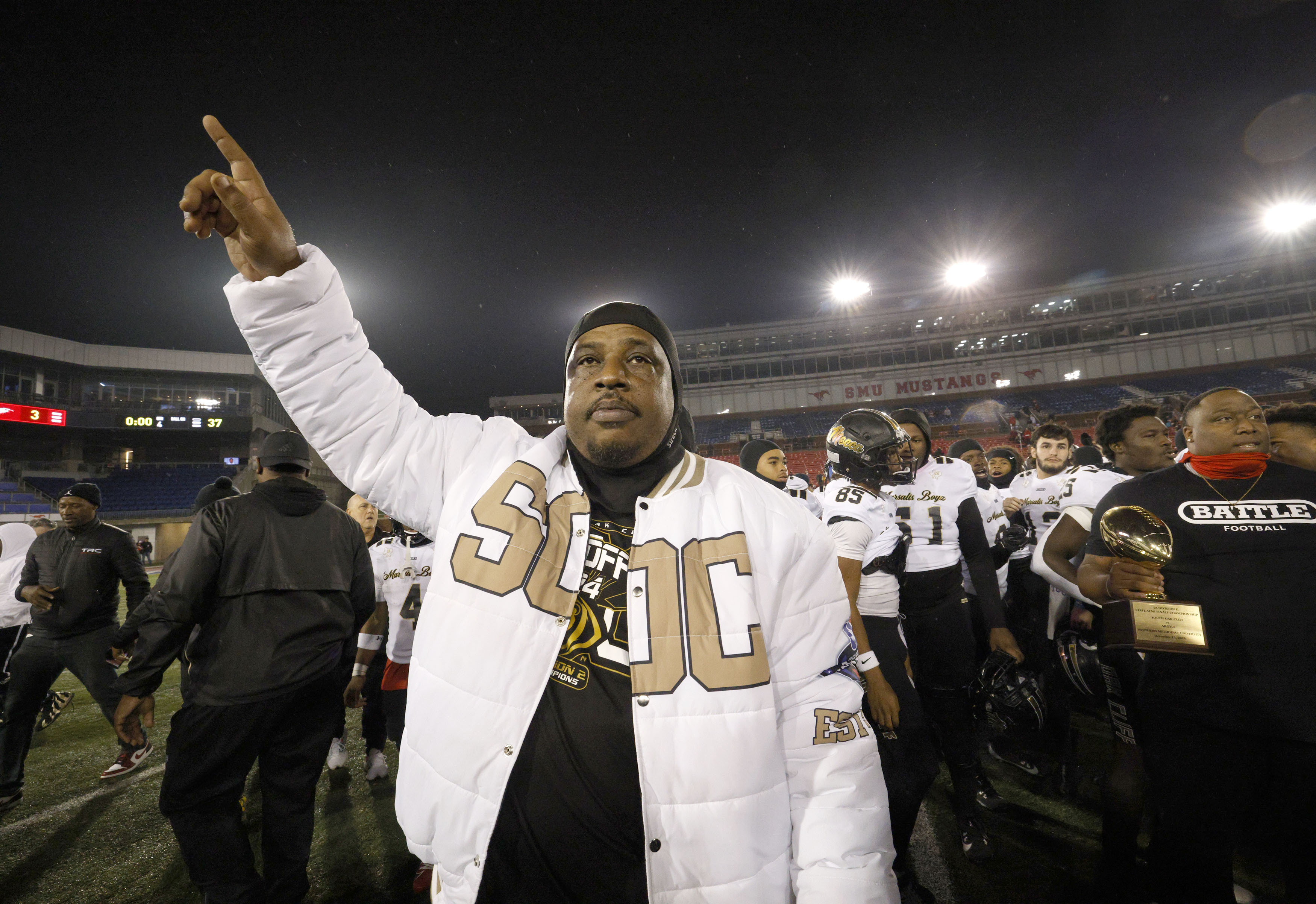 South Oak Cliff head coach Jason Todd gestures after their 37-3 victory against Argyle after...