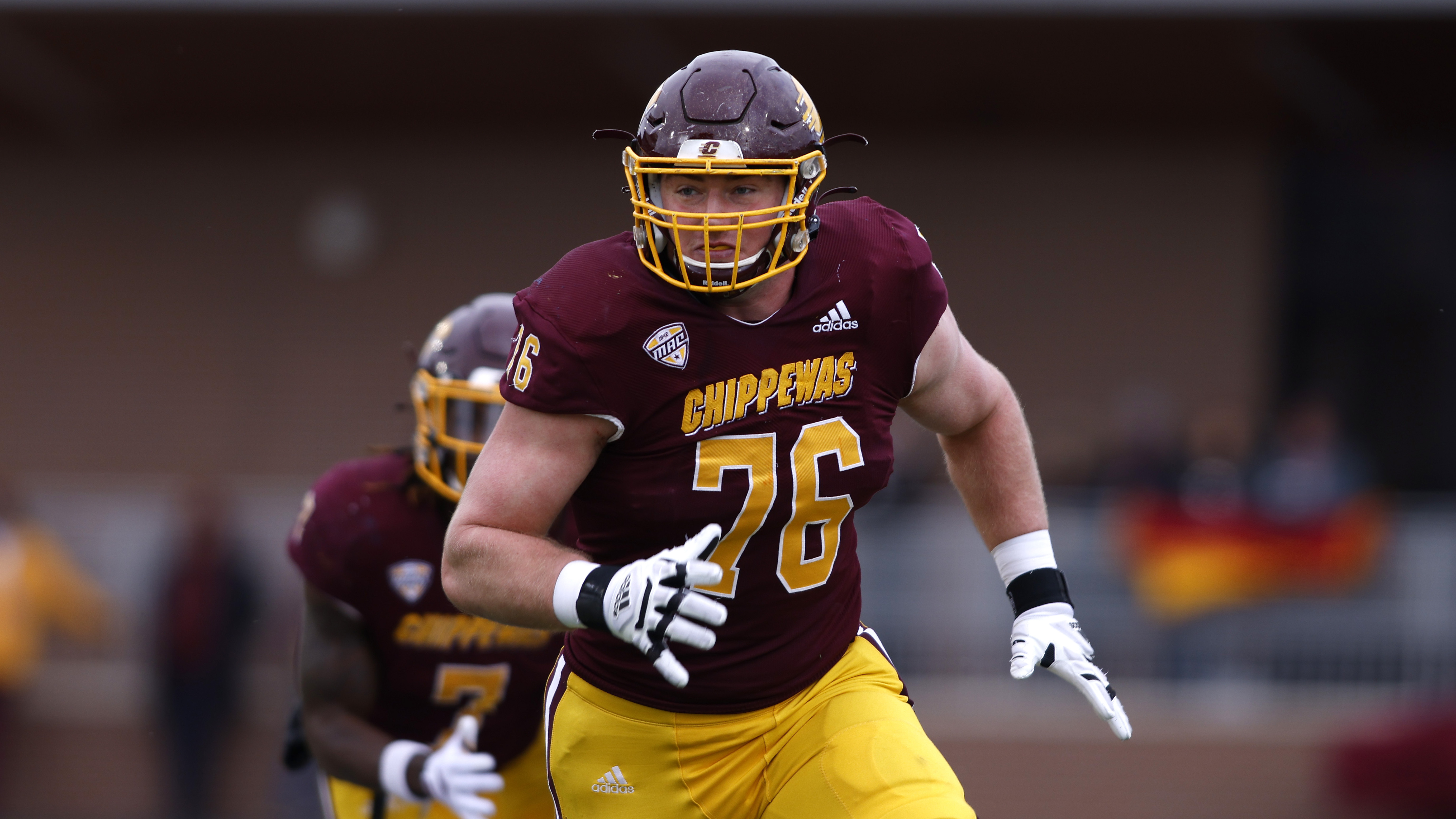 Offensive lineman Kellen Diesch meets with the media