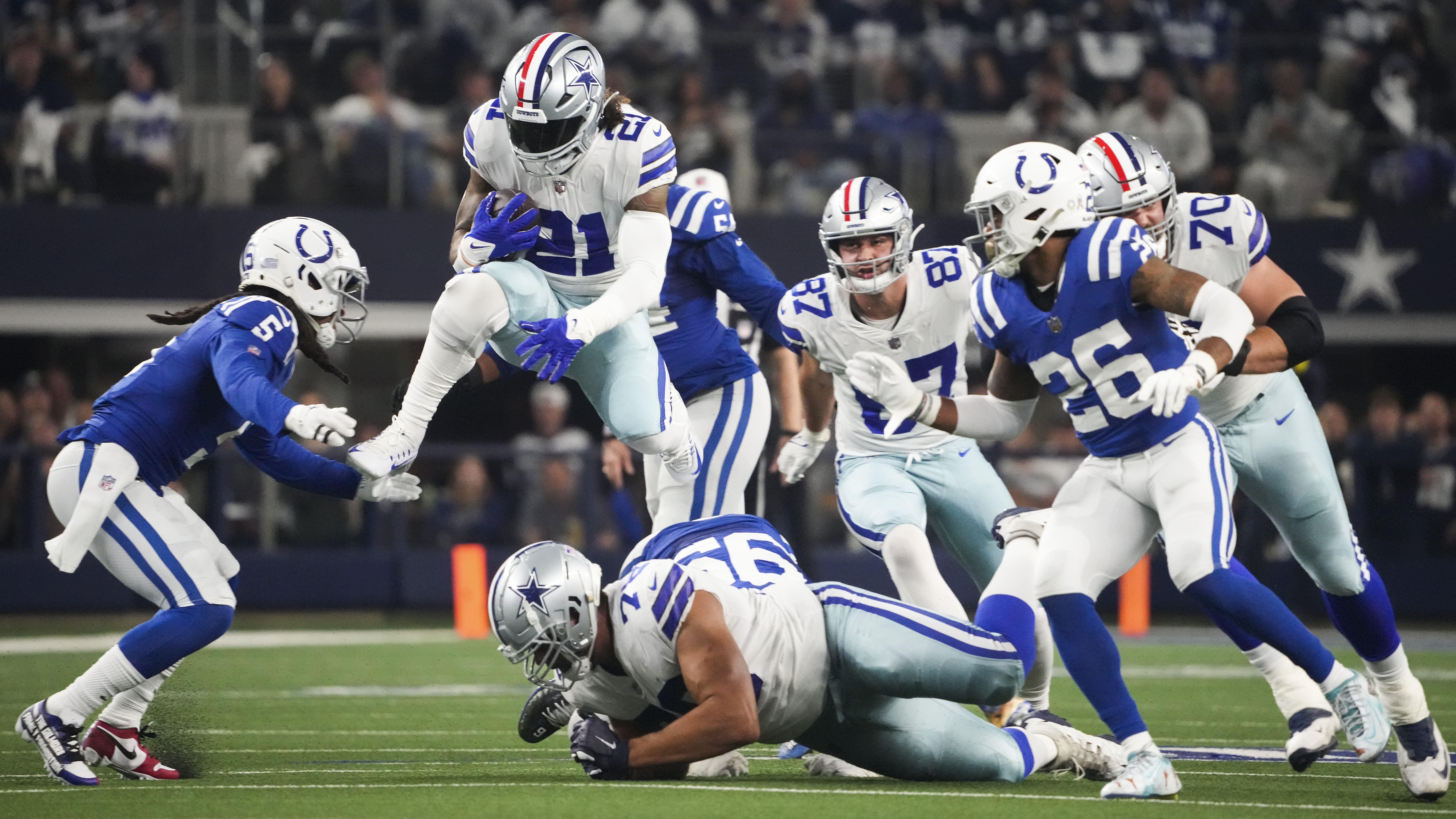 Dallas Cowboys cornerback DaRon Bland (26) intercepts a pass intended for  Indianapolis Colts tight end Kylen Granson (83) during an NFL football  game, Sunday, Dec. 4, 2022, in Arlington, Texas. Dallas won